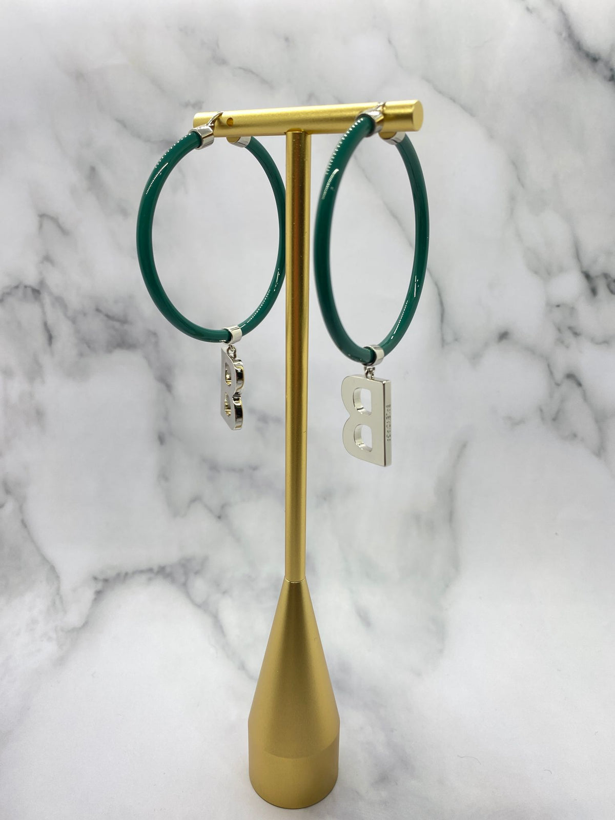 BALENCIAGA Teal Hoop B Charm Earrings - Pre owned