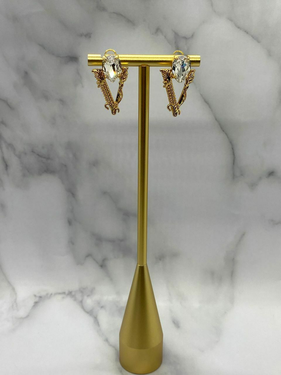 VERSACE V Gold Tone Rhinestone Earrings - Pre owned
