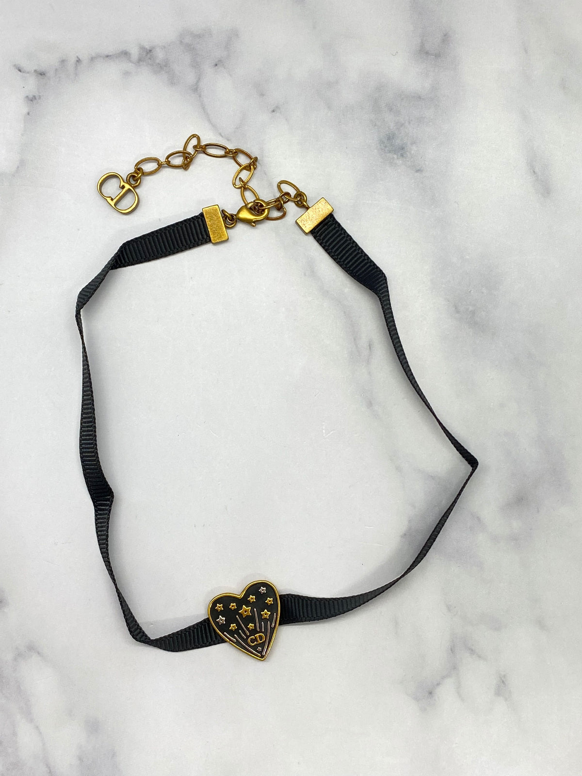 CHRISTIAN DIOR Black Ribbon Charm Choker Necklace - Pre owned