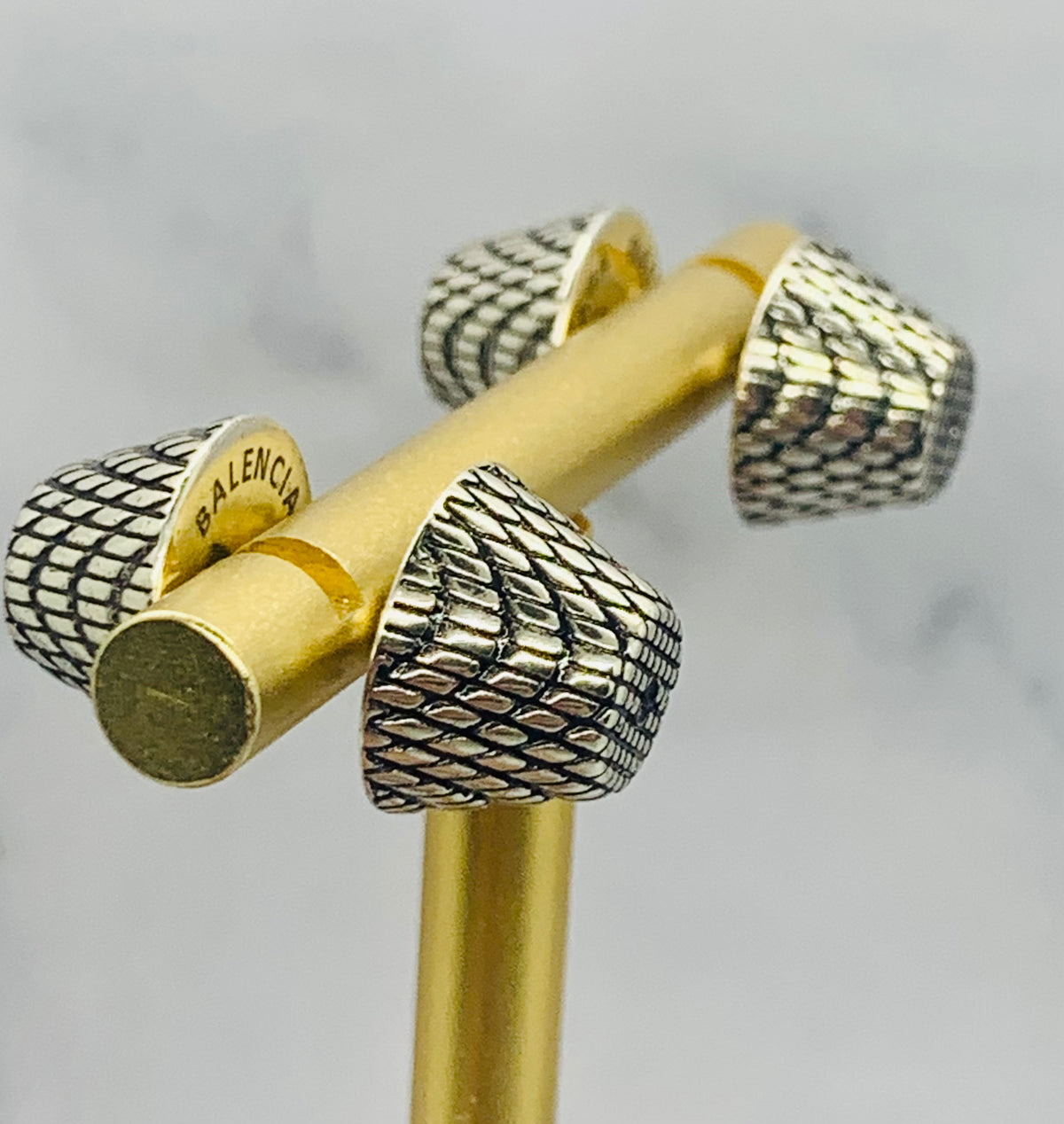 BALENCIAGA Silver Tone Cagole Stud Earrings - Pre owned
