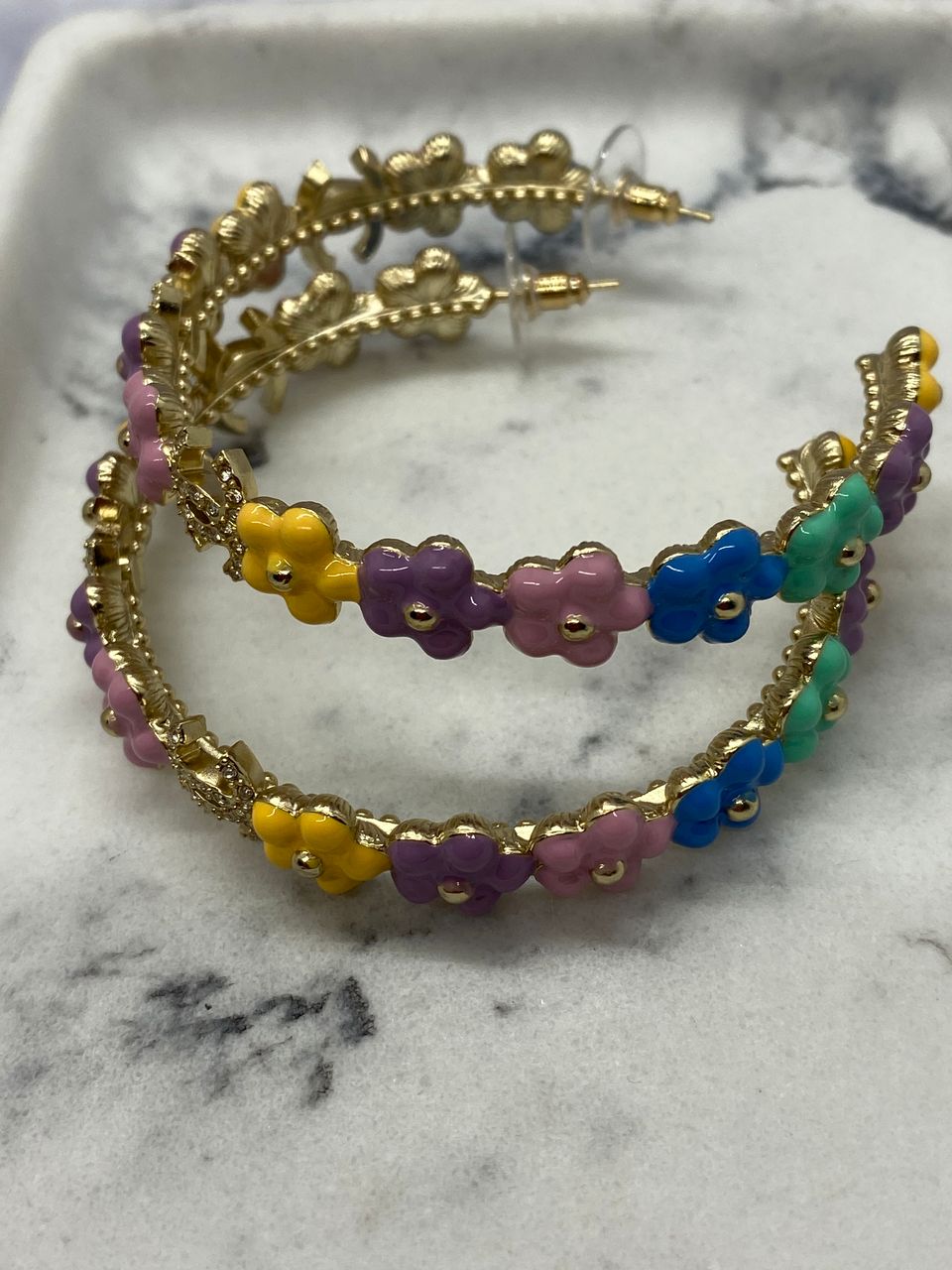 CHANEL CC Colorful Flower Hoop Earrings - Pre owned