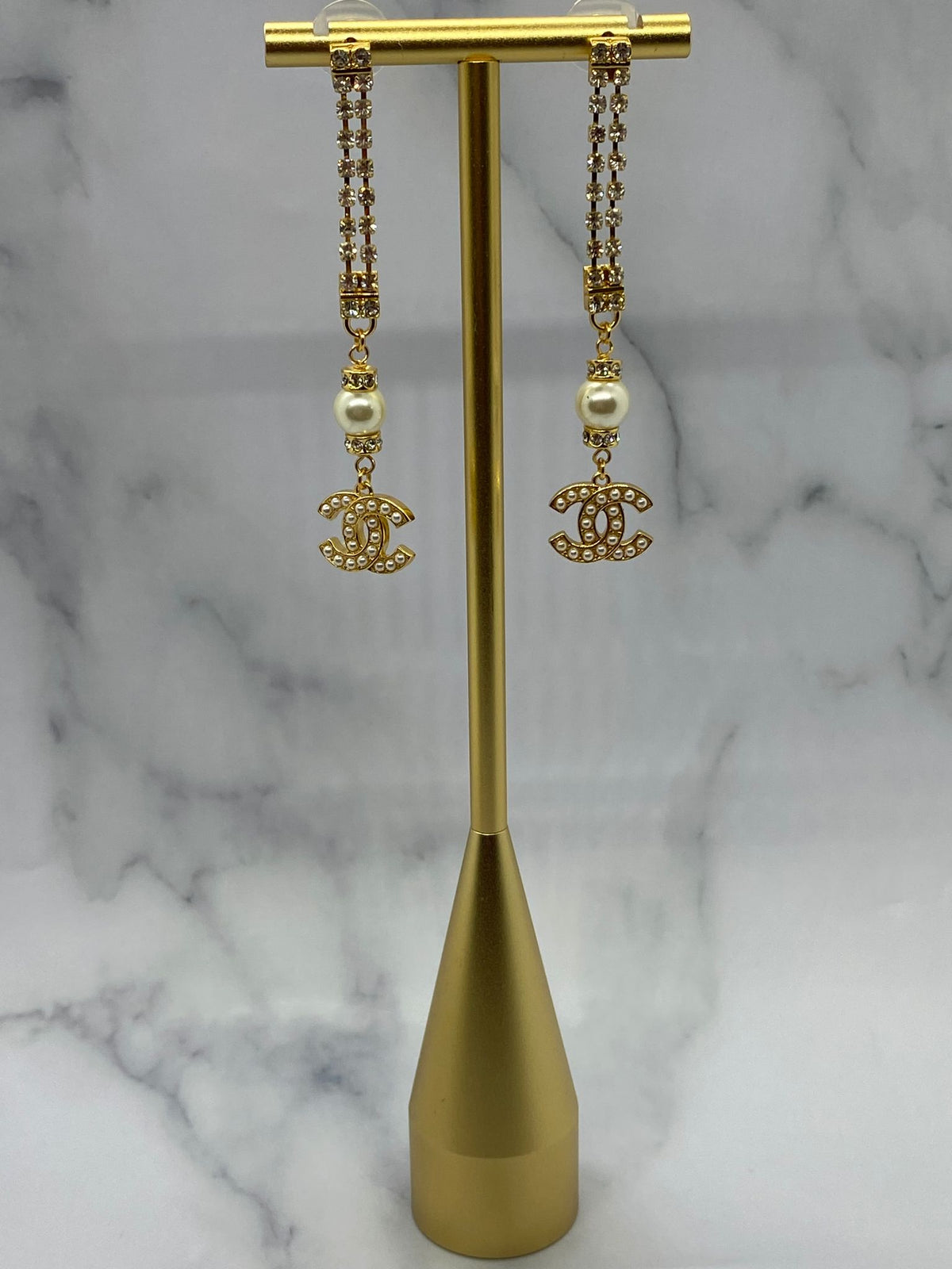 CHANEL CC Gold Tone Pendant Earrings - Pre owned