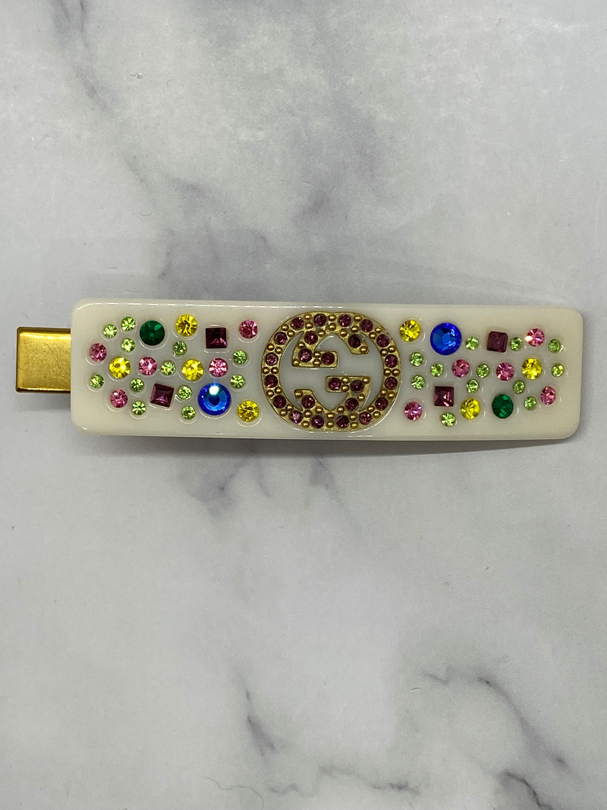 GUCCI GG White Rhinestone Hair Pin Barrette - Pre owned
