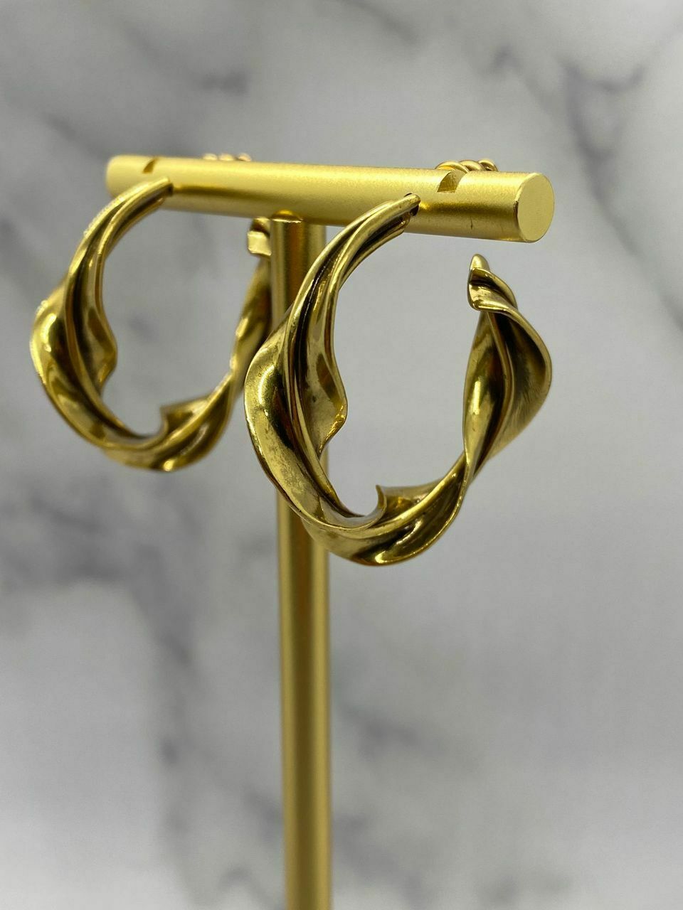 YSL Yves Saint Laurent Brass Tone Twisted Hoop Earrings - Pre owned