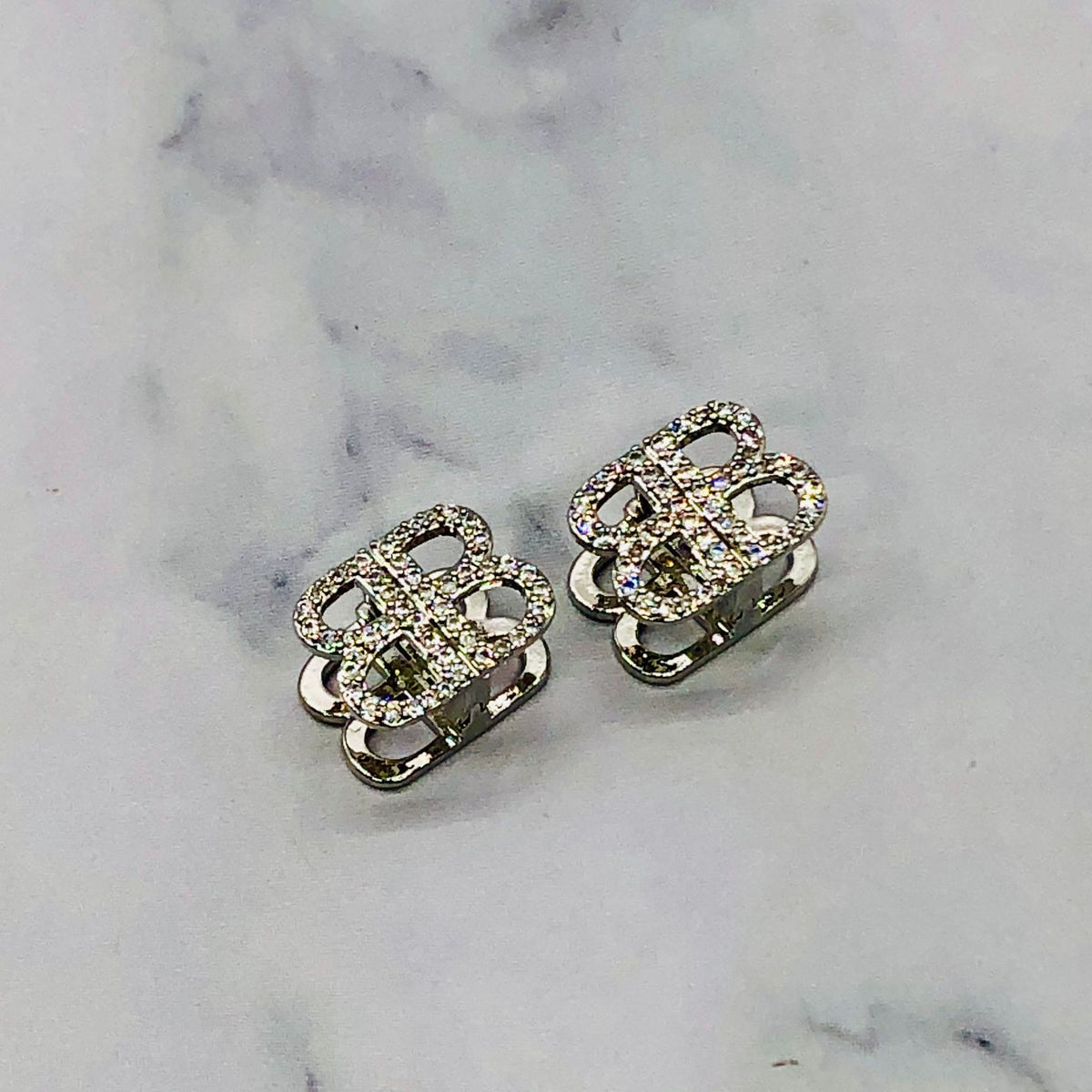 BALENCIAGA BB Rhinestone Earrings - Pre owned