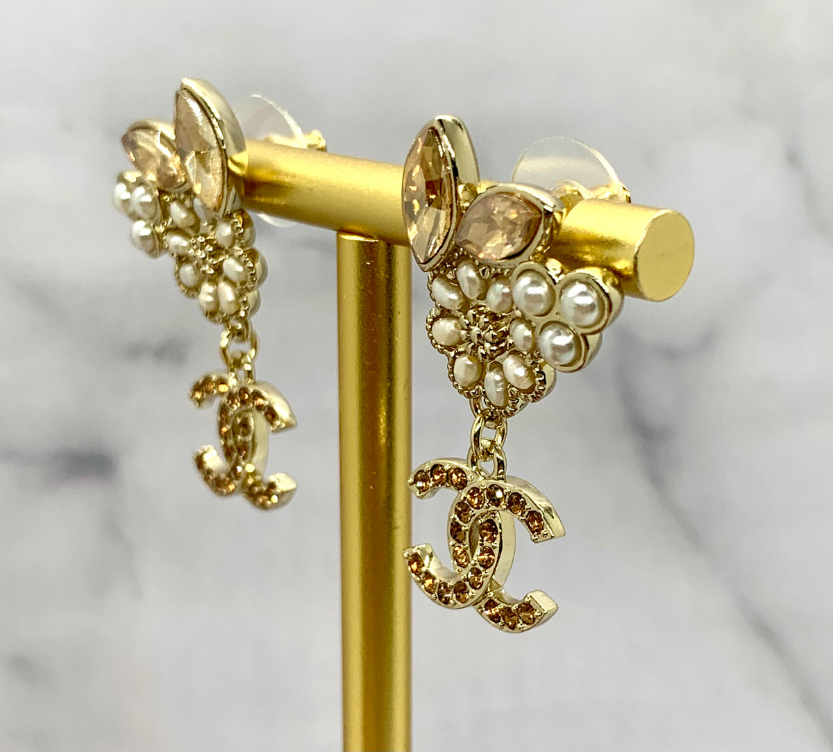 CHANEL CC Flower Pendant Earrings - USED