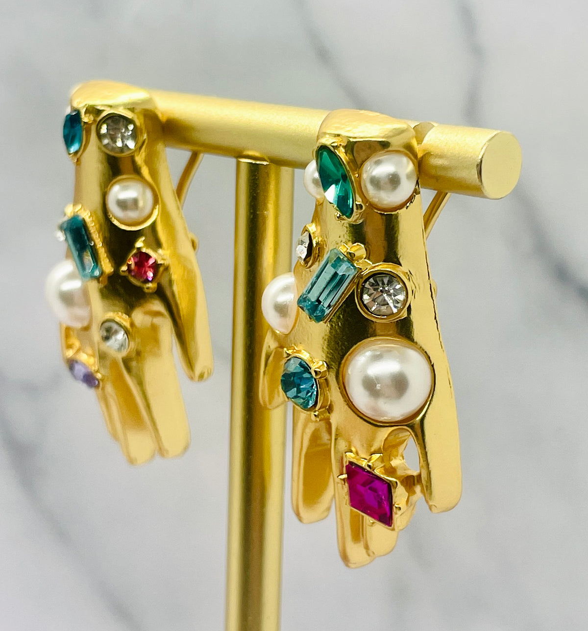 SCHIAPARELLI Bejeweled Hands Statement Earrings - Pre owned