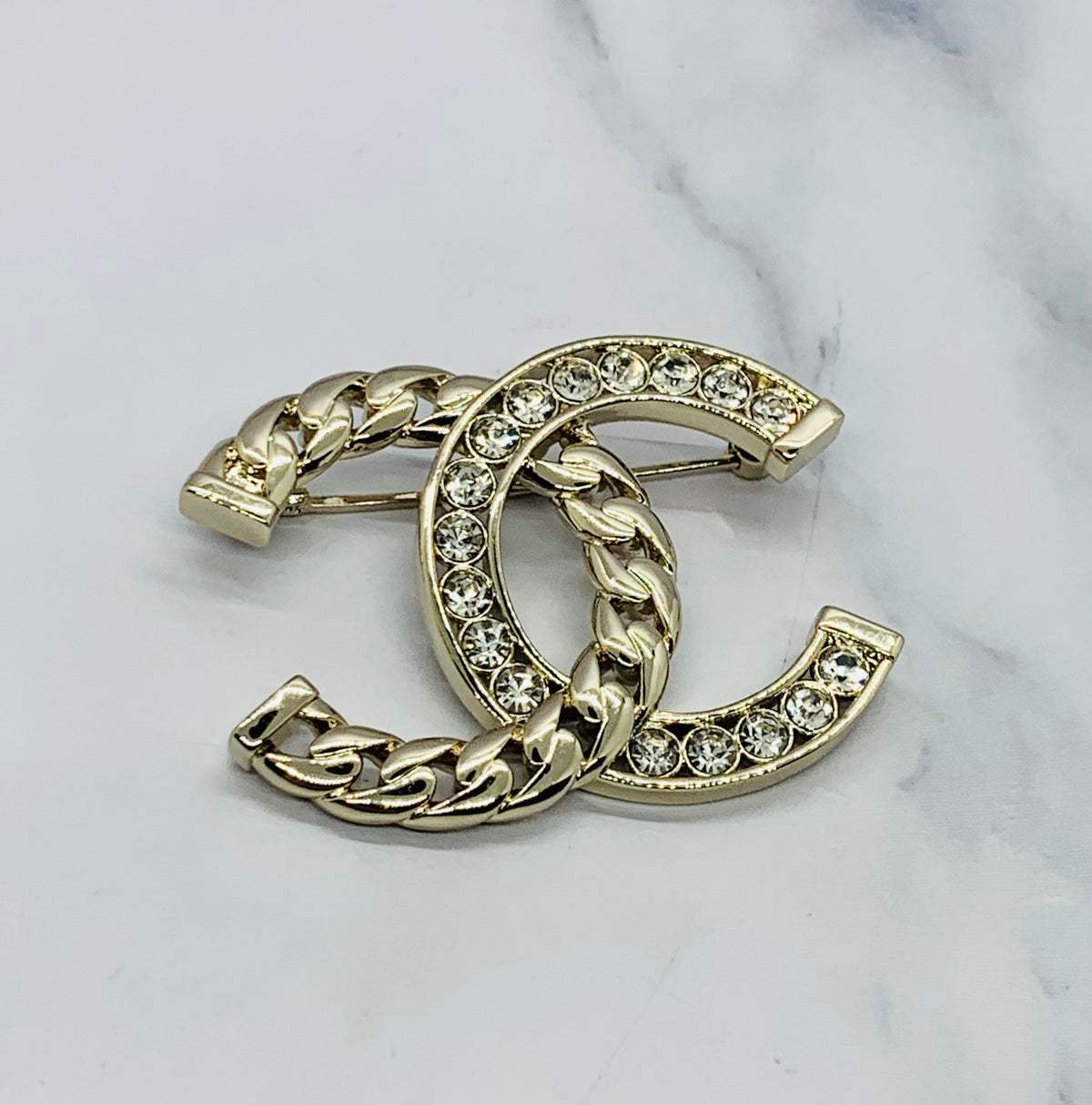 CHANEL CC Silver Tone Rhinestone Brooch Pin - Pre owned
