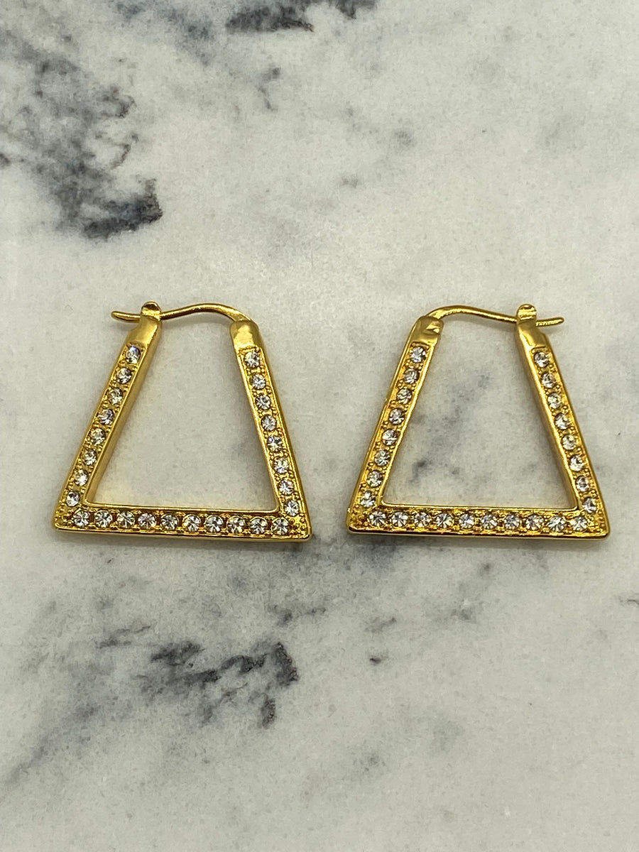 BOTTEGA VENETA Gold Rhinestone Triangle Hoop Earrings - Pre owned