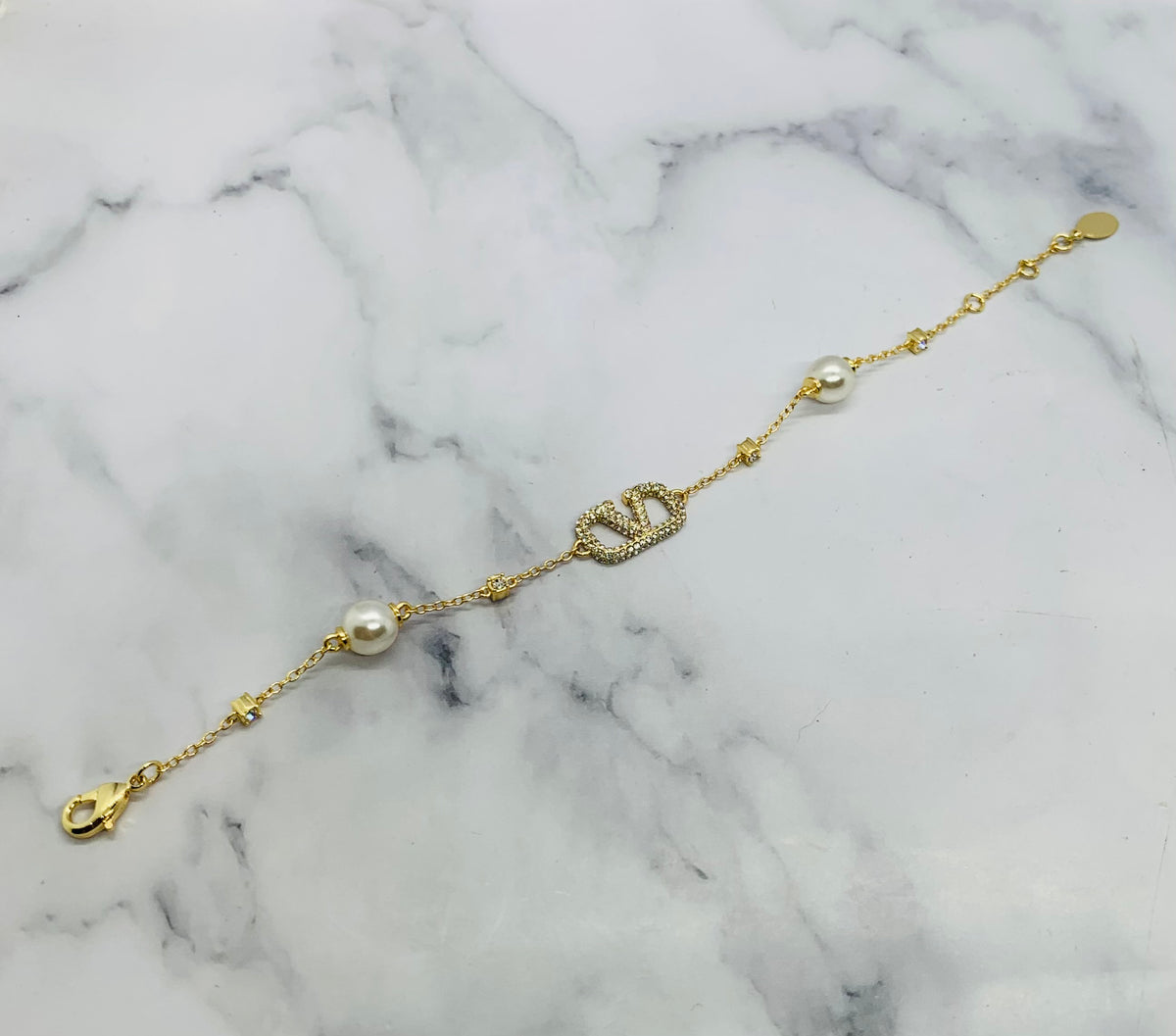 VALENTINO V Rhinestone & pearl Trim Bracelet - Pre owned