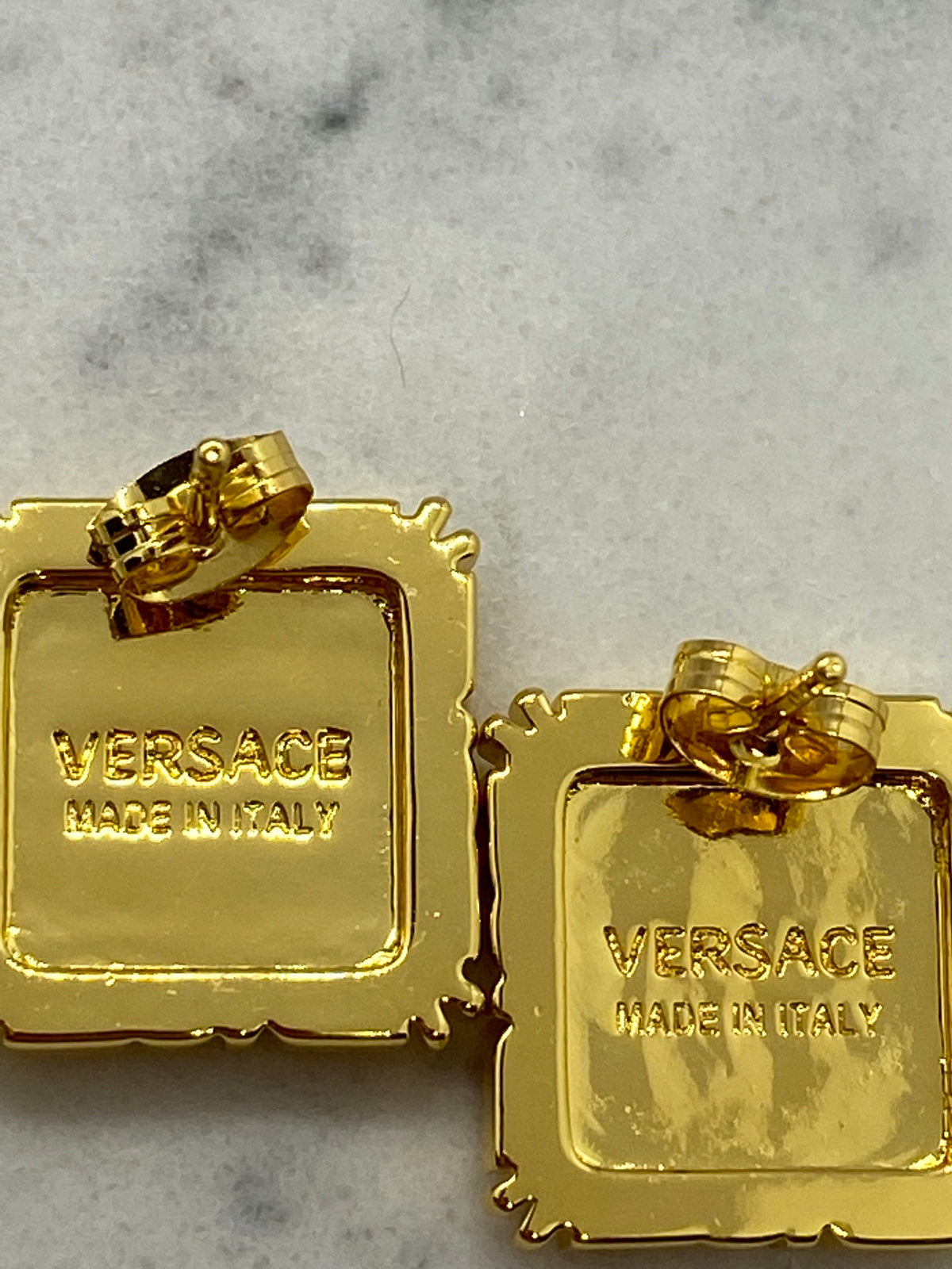 Auth VERSACE Gold Tone Rhinestone Square Earrings - Pre owned