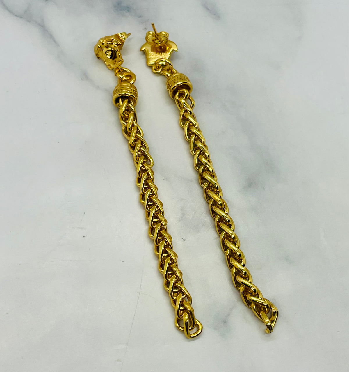 VERSACE Medusa Gold Tone Chain Pendant Earrings - Pre owned