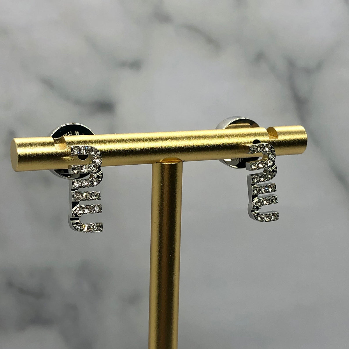 MIU MIU Silver Tone Rhinestone Earrings - Pre owned
