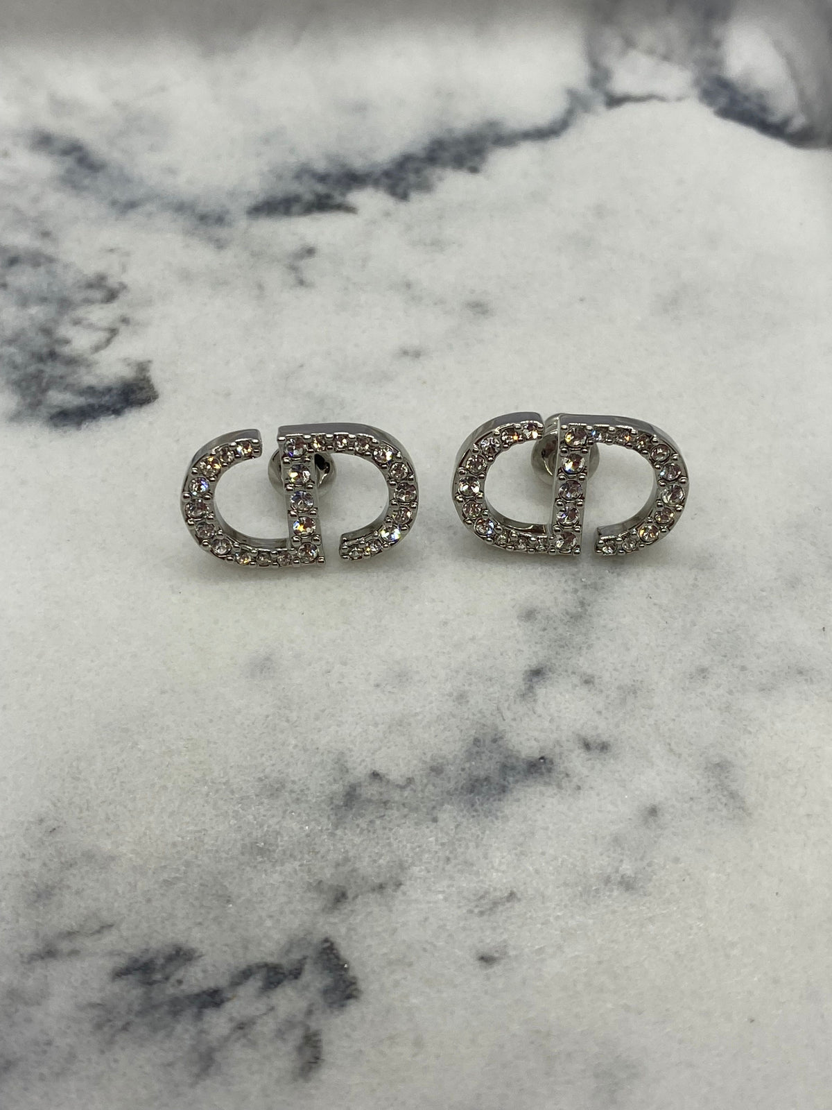 CHRISTIAN DIOR CD Silver Tone Rhinestone Earrings - Pre owned