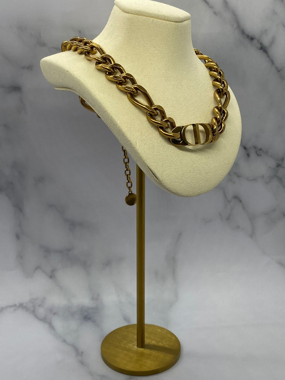 CHRISTIAN DIOR CD Brass Tone Monogram Necklace - Pre owned