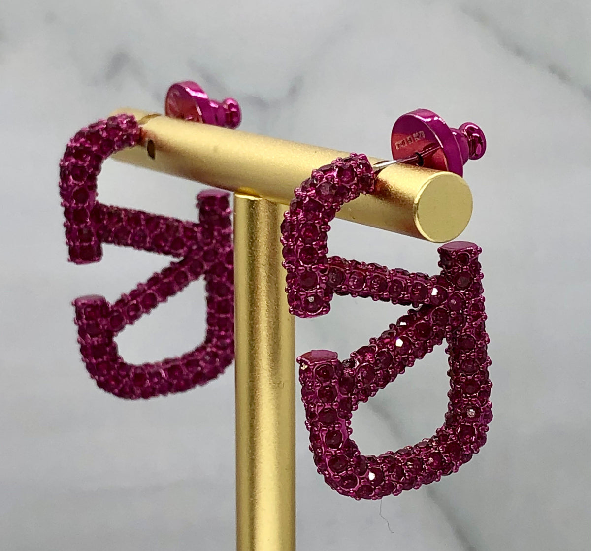 VALENTINO V Pink Rhinestone Earrings - Pre owned