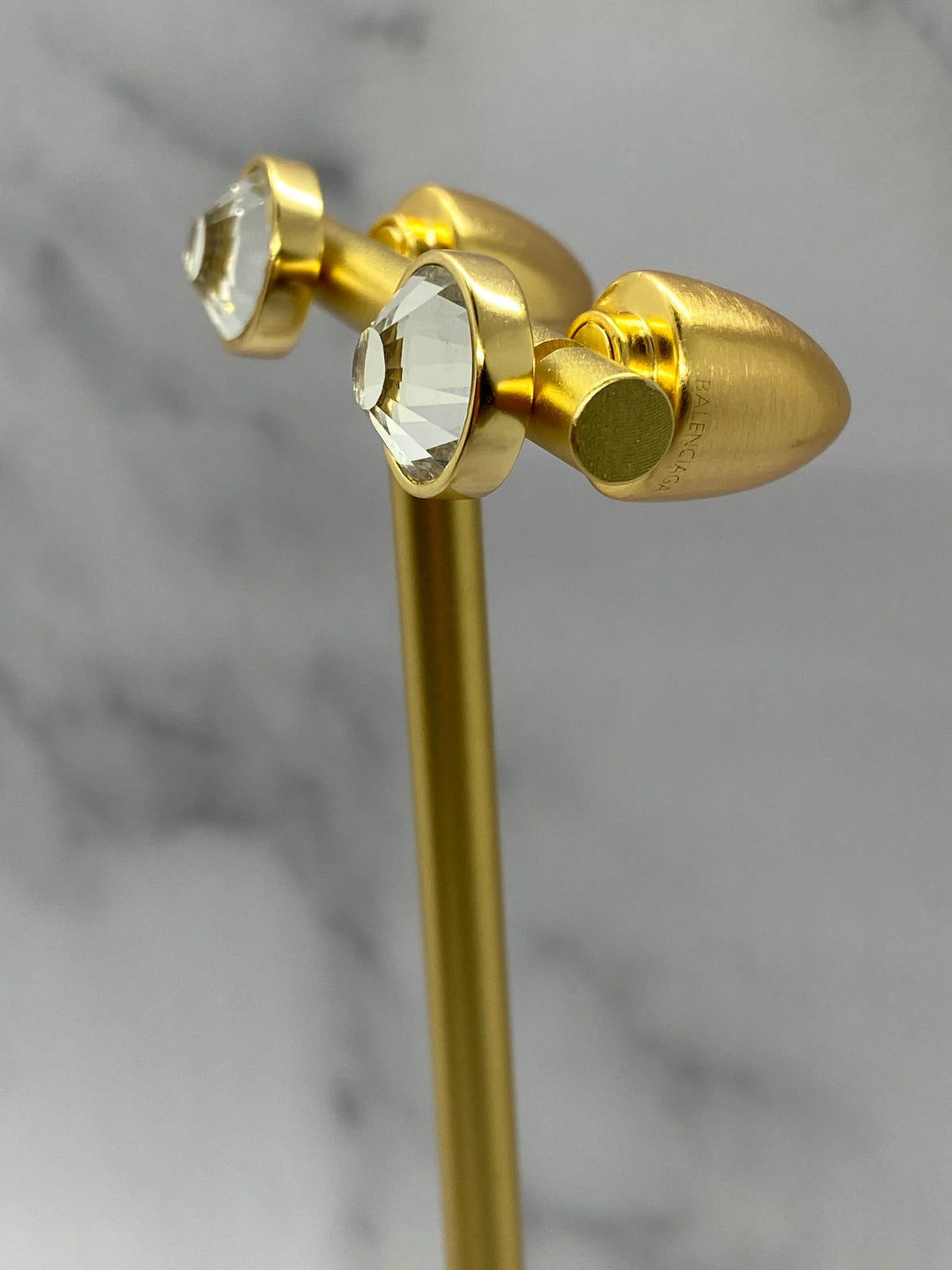 BALENCIAGA Gold Tone Bullet Rhinestone Earrings - Pre owned