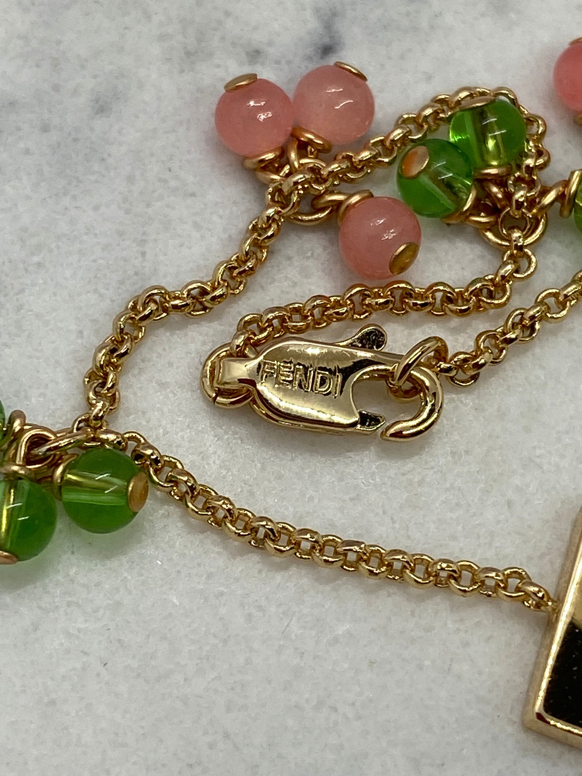 FENDI F Gold Tone Beaded Charm Bracelet - Pre owned