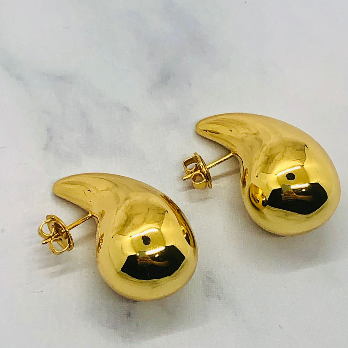 BOTTEGA VENETA Gold Tone Tear Drop Earrings - Pre owned