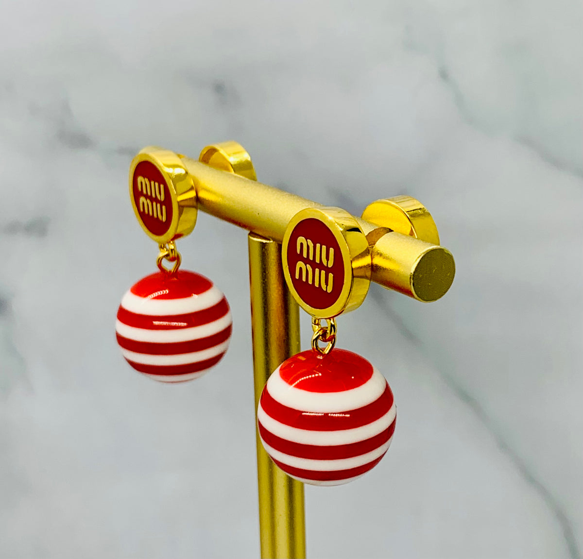 MIU MIU Red Striped Pendant Earrings - Pre owned