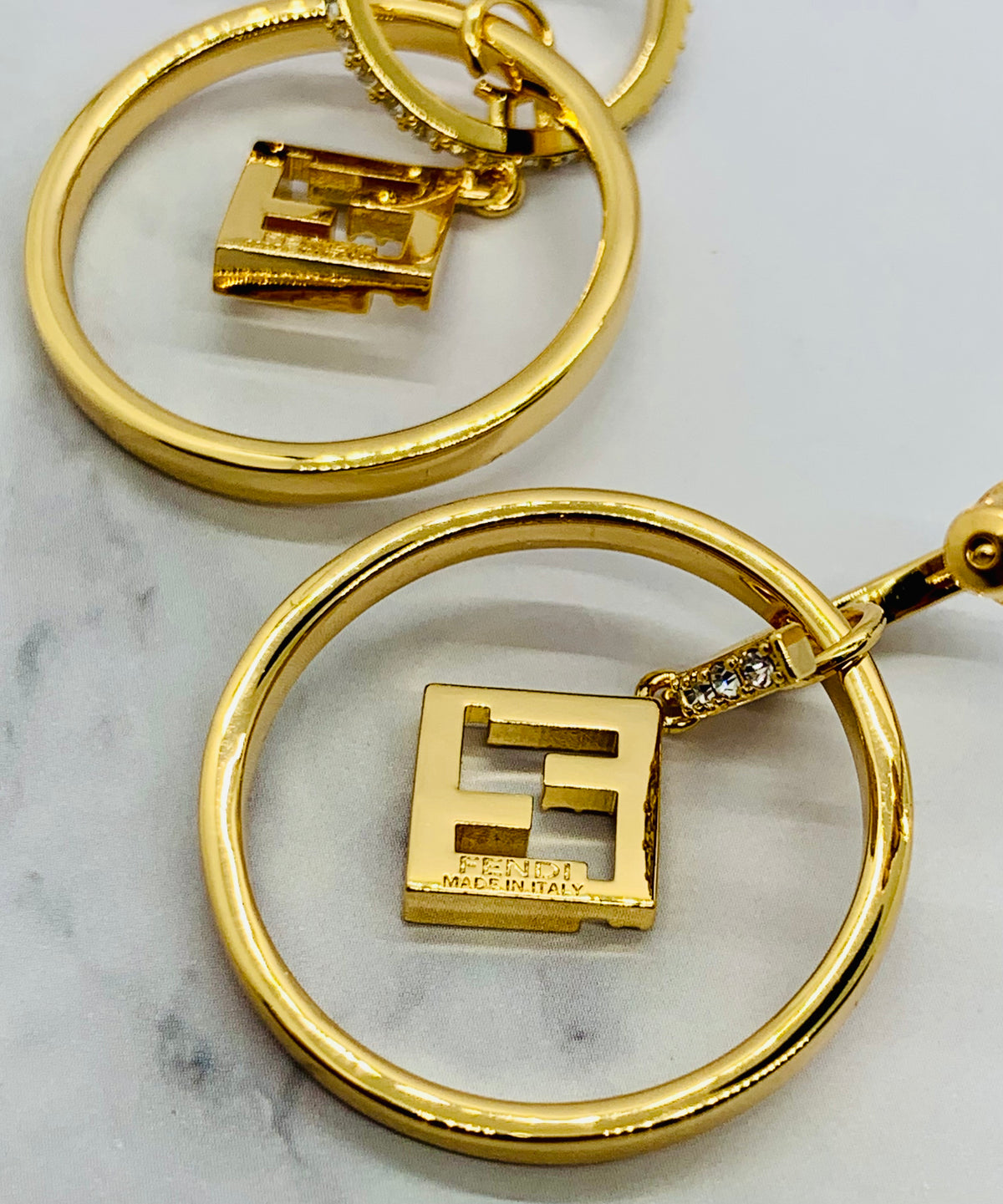 FENDI FF Rhinestone Hoop Earrings - Pre owned