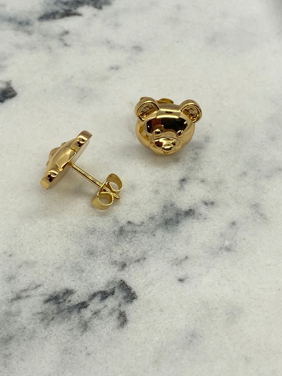 MOSCHINO Gold Tone Bear Stud Earrings - Pre owned