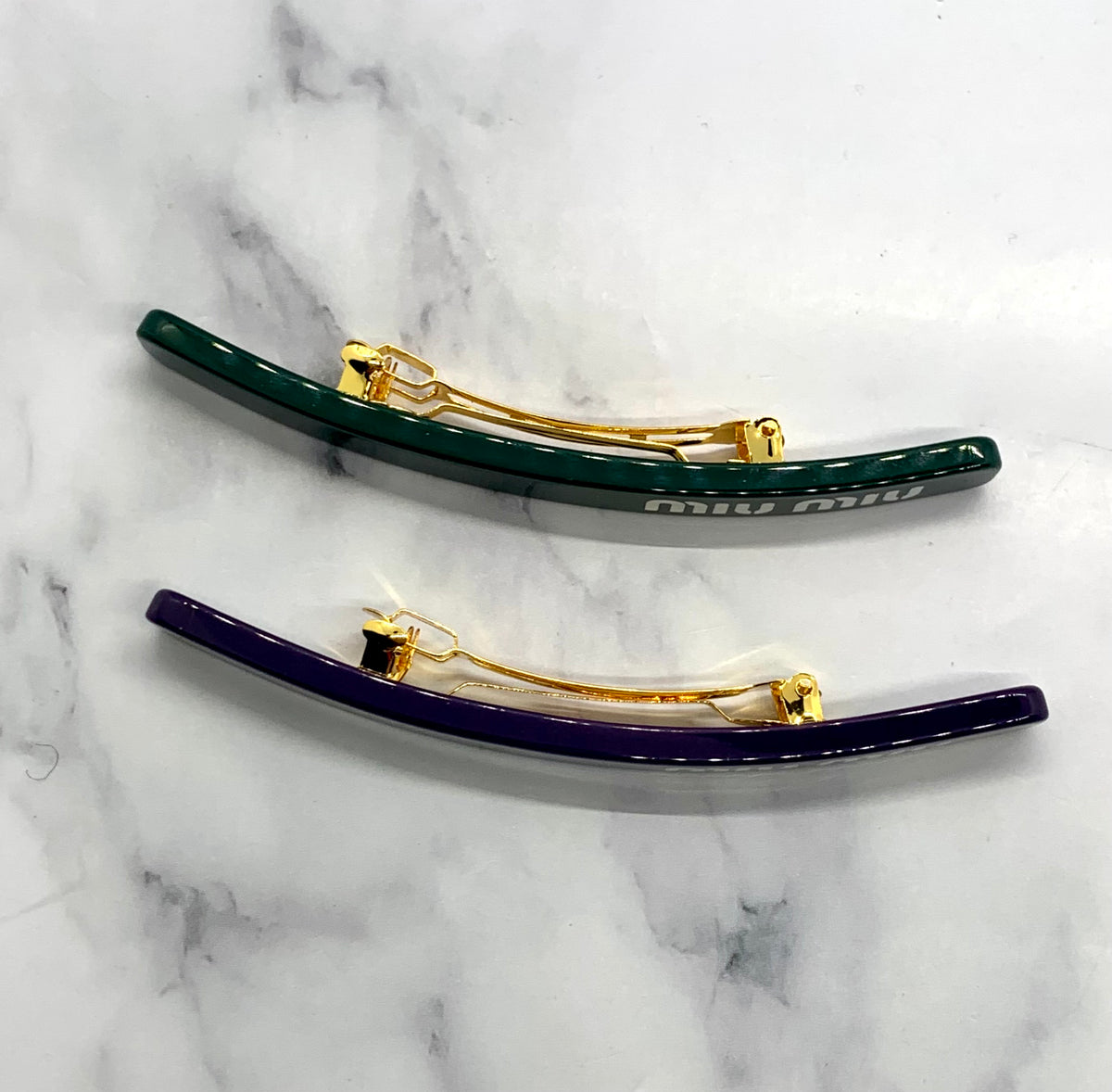 MIU MIU Green & Blue Hair Clip Barrette Set - Pre owned