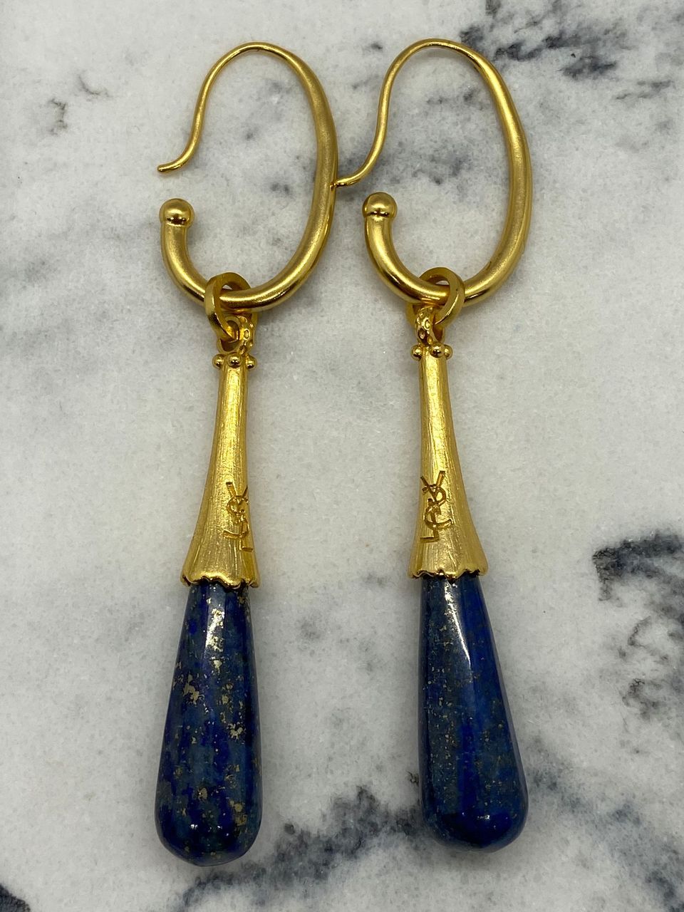 YSL Yves Saint Laurent Lapis Lazuli Pendant Earrings - Pre owned