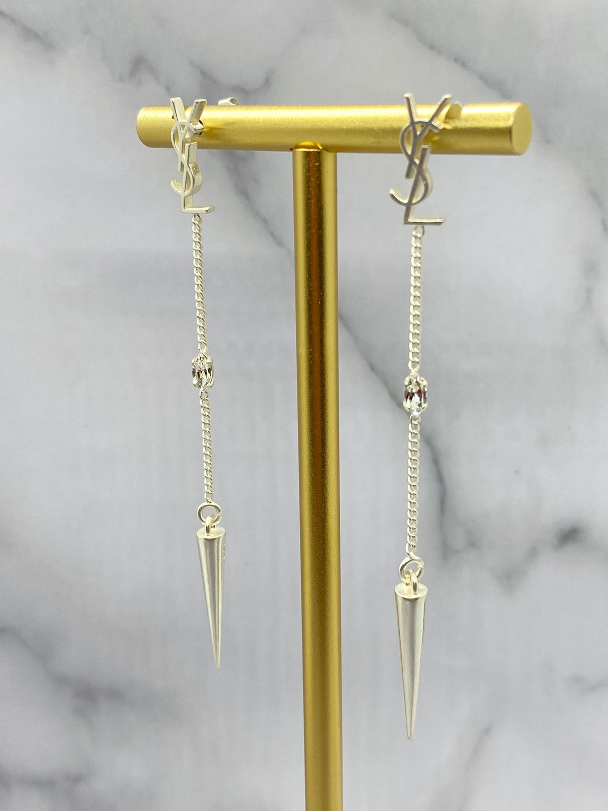 YSL Yves Saint Laurent Silver Tone Pendant Earrings - Pre owned