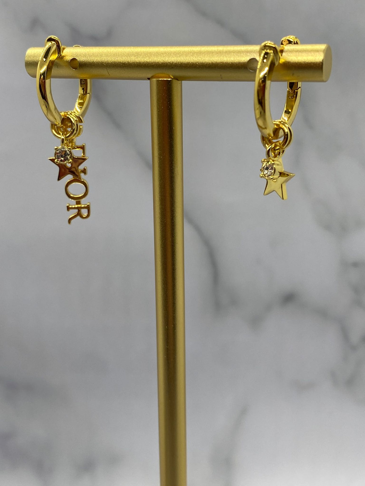 CHRISTIAN DIOR Gold Tone Charm Hoop Earrings - Pre owned