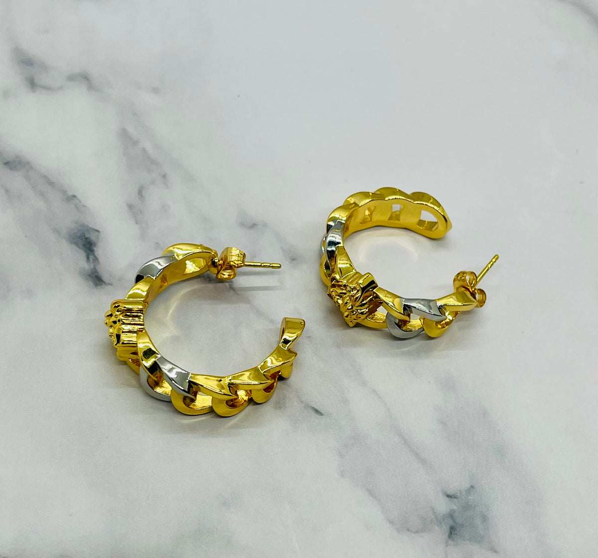 VERSACE Medusa Silver & Gold Hoop Earrings - Pre owned