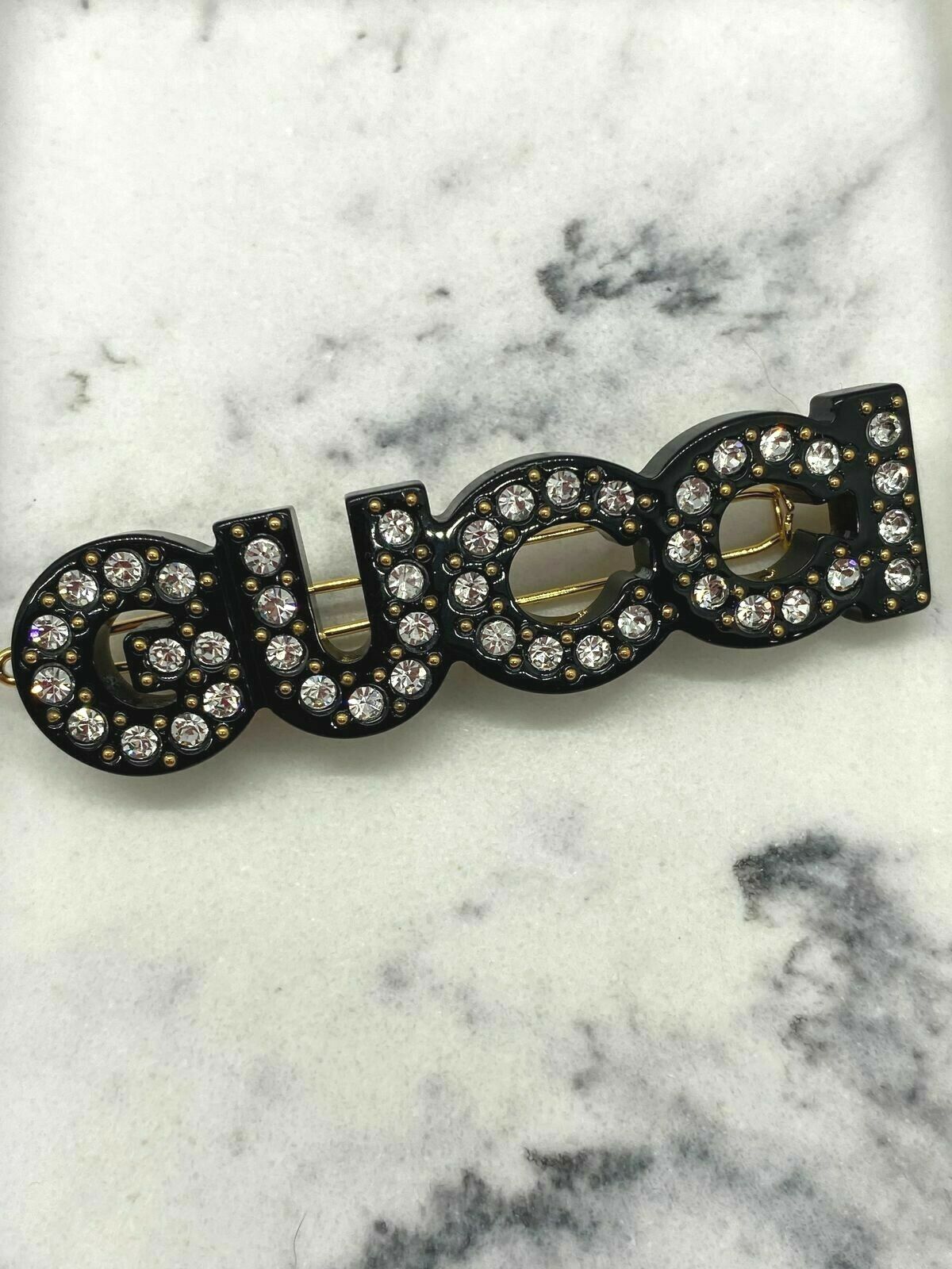 GUCCI Black Acrylic Rhinestone Hair Clip Barrette - USED