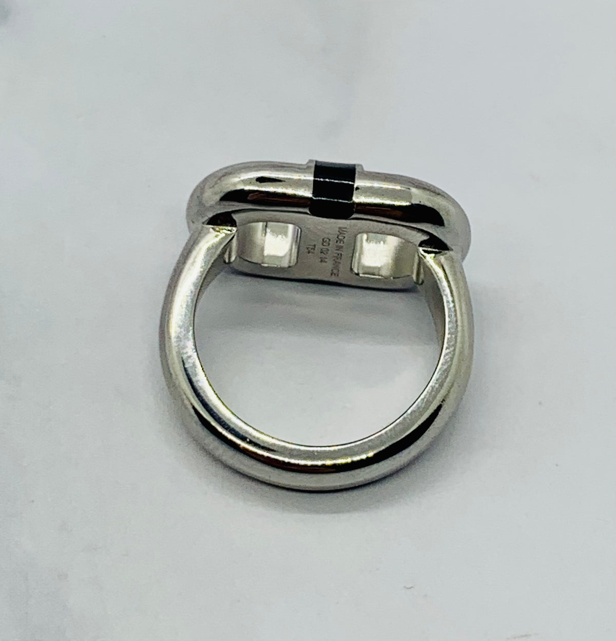 HERMES Maillon Black Steel Unisex Ring - Size 8 Preowned