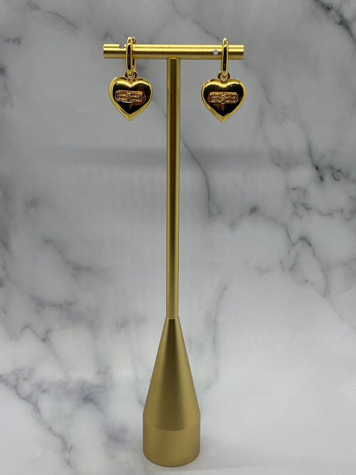 BALENCIAGA BB Gold Tone Heart Pendant Earrings - Pre owned