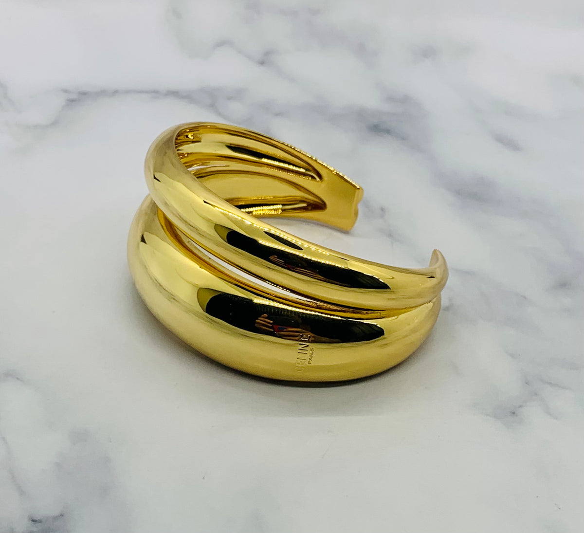 CELINE Gold Tone Cuff Bracelet - Pre owned