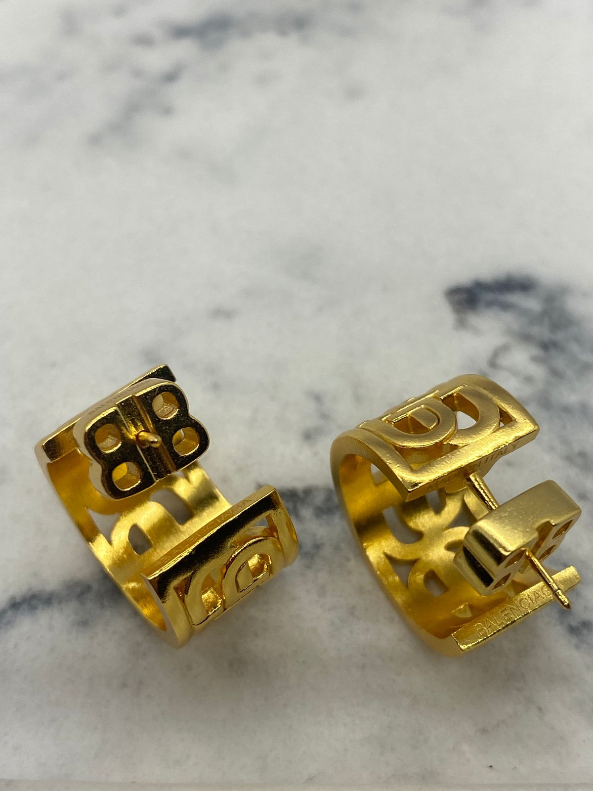 BALENCIAGA BB Gold Tone Hoop Earrings - Pre owned