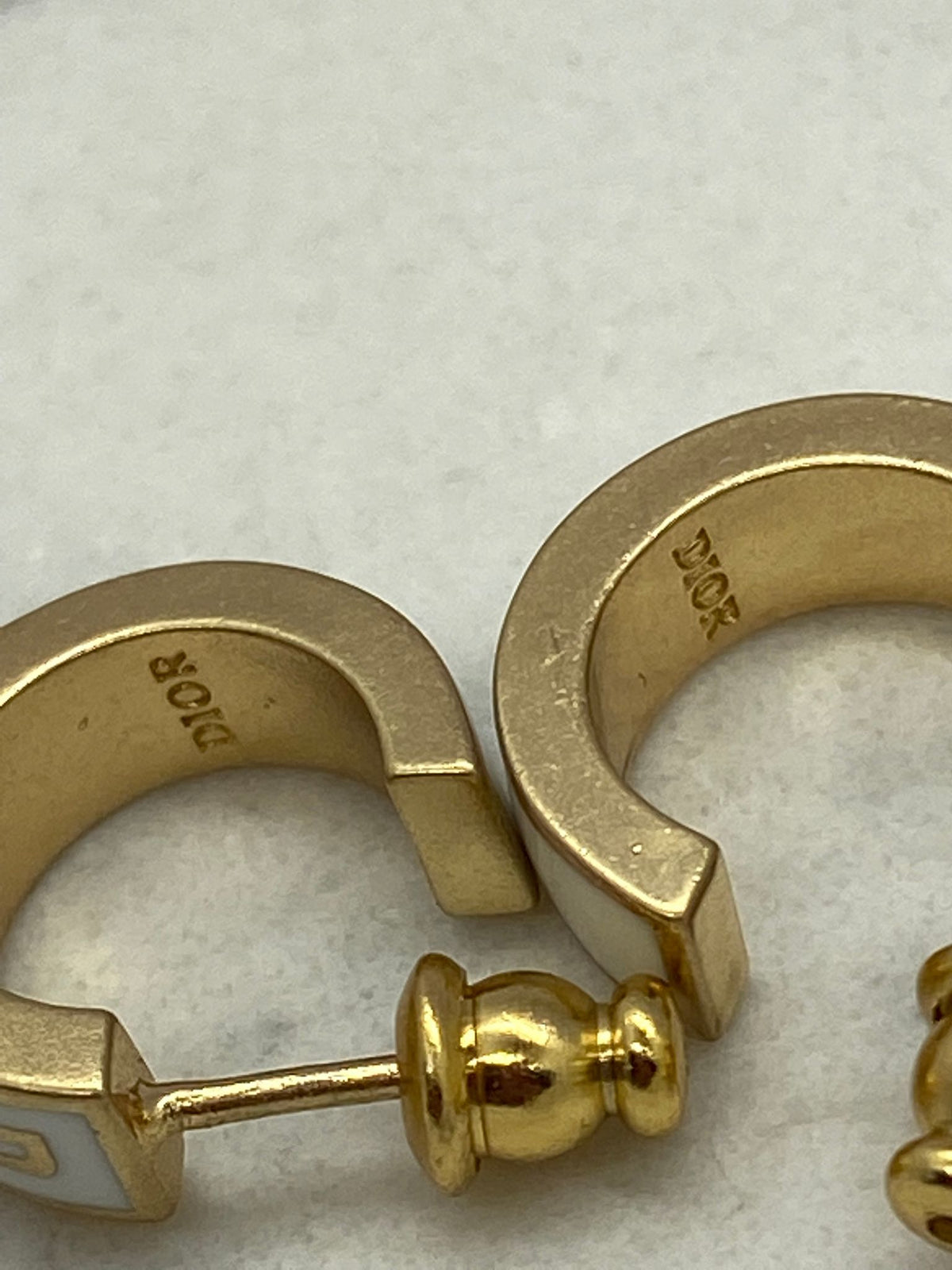 CHRISTIAN DIOR Gold Tone White Hoop Earrings - Pre owned