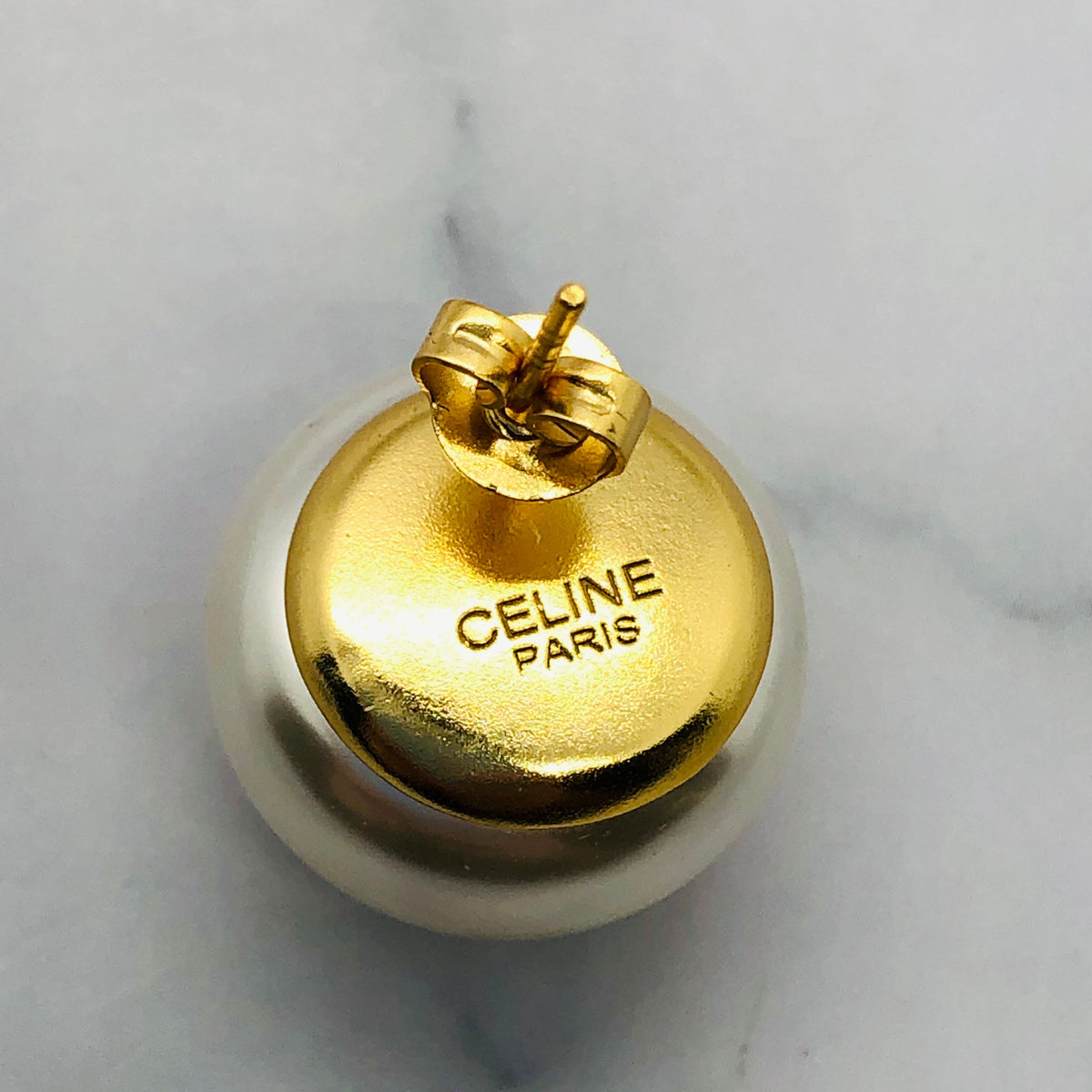 CELINE Large Pearl Monogram Earrings - Pre owned