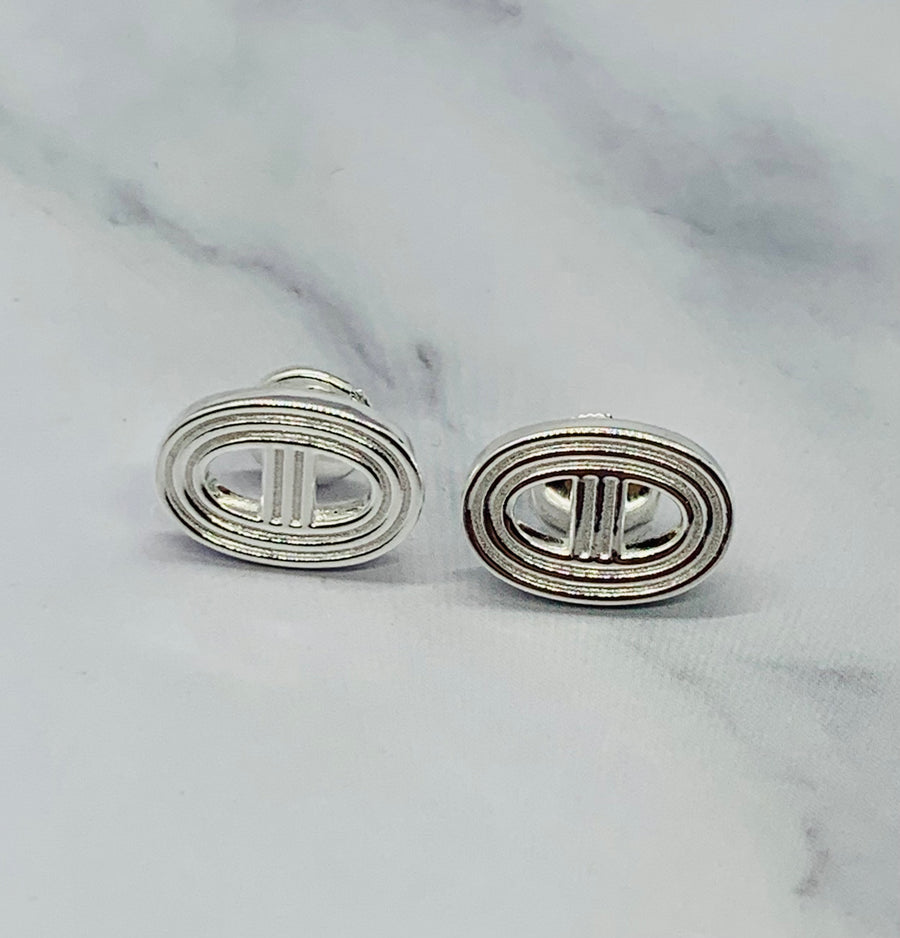 HERMES Monogram Silver Tone Earrings - Pre owned