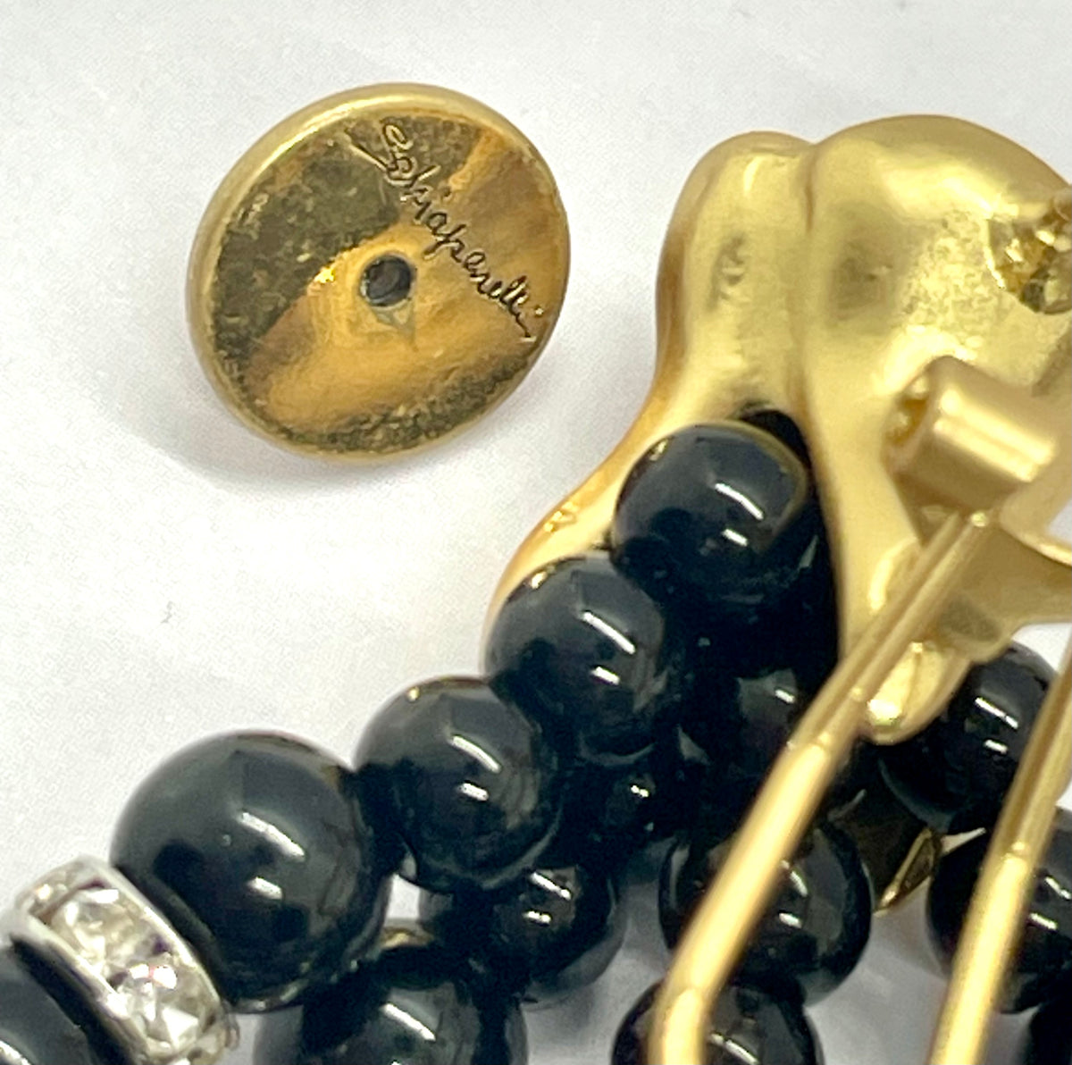 SCHIAPARELLI Black Beaded Pendant Tooth Earrings - Pre owned