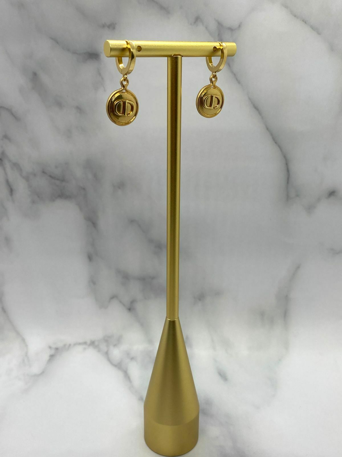 CHRISTIAN DIOR CD Gold Tone Coin Earrings - Pre owned