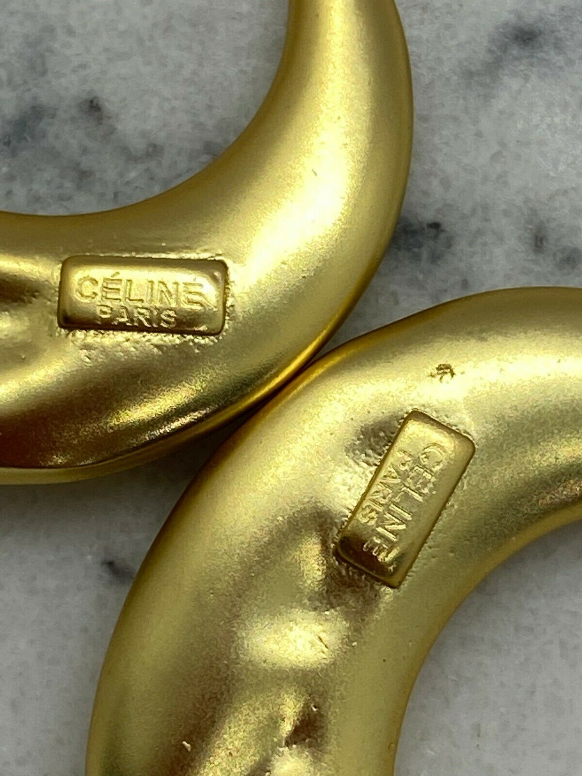CELINE Gold Tone Rhinestone Hoop Earrings - pre owned