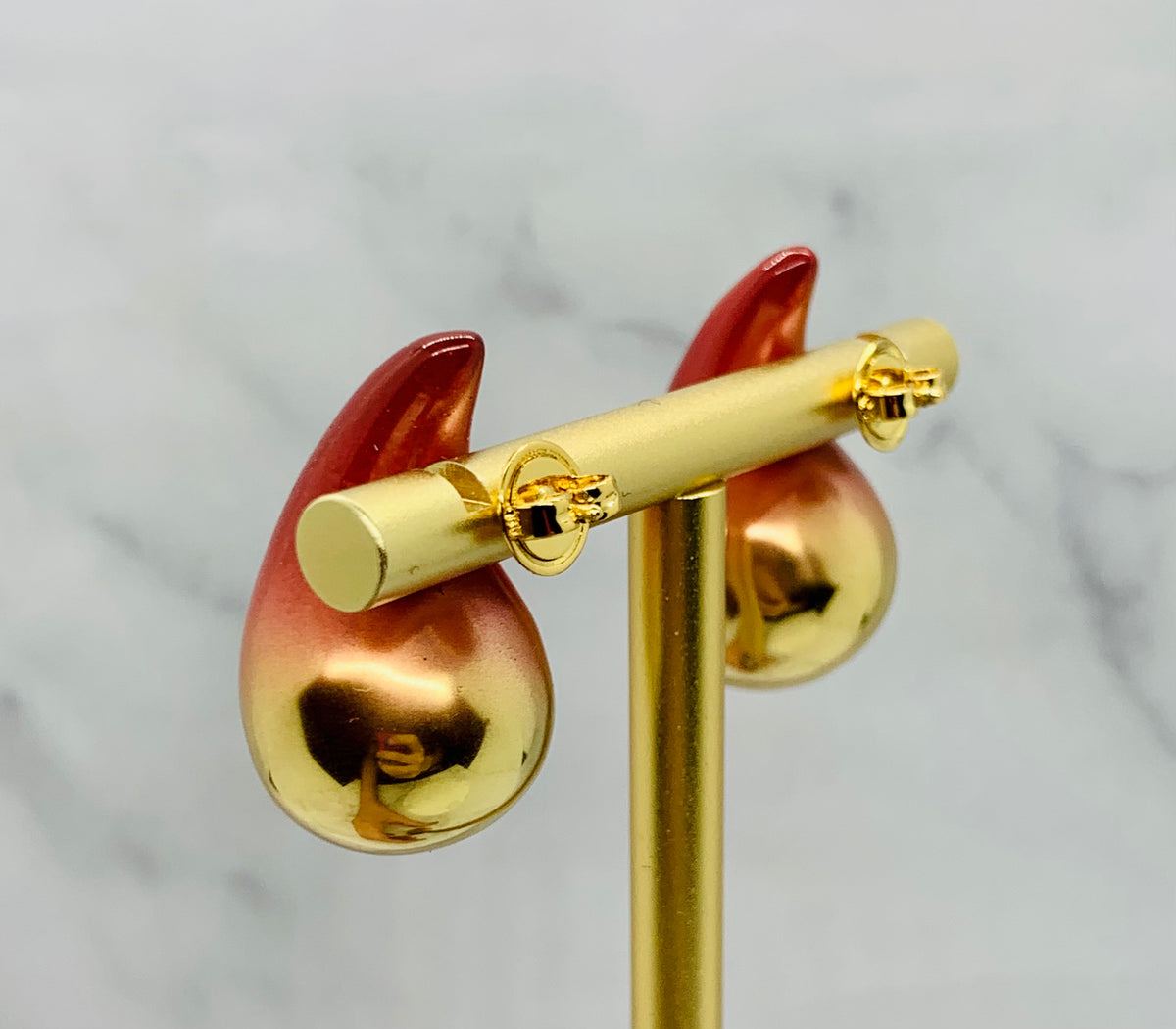 BOTTEGA VENETA Drop Gold Red Ombre Earrings - Pre owned