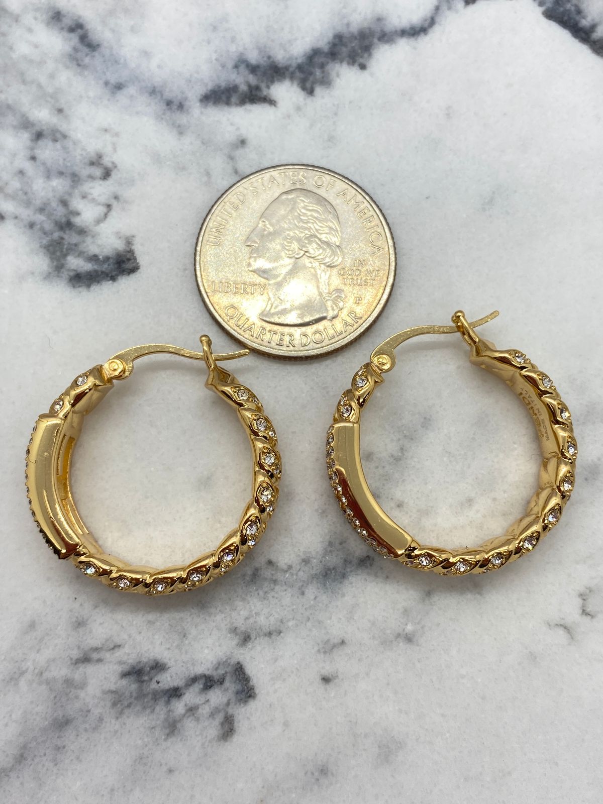 FENDI F Gold Tone Rhinestone Hoop Earrings - Pre owned