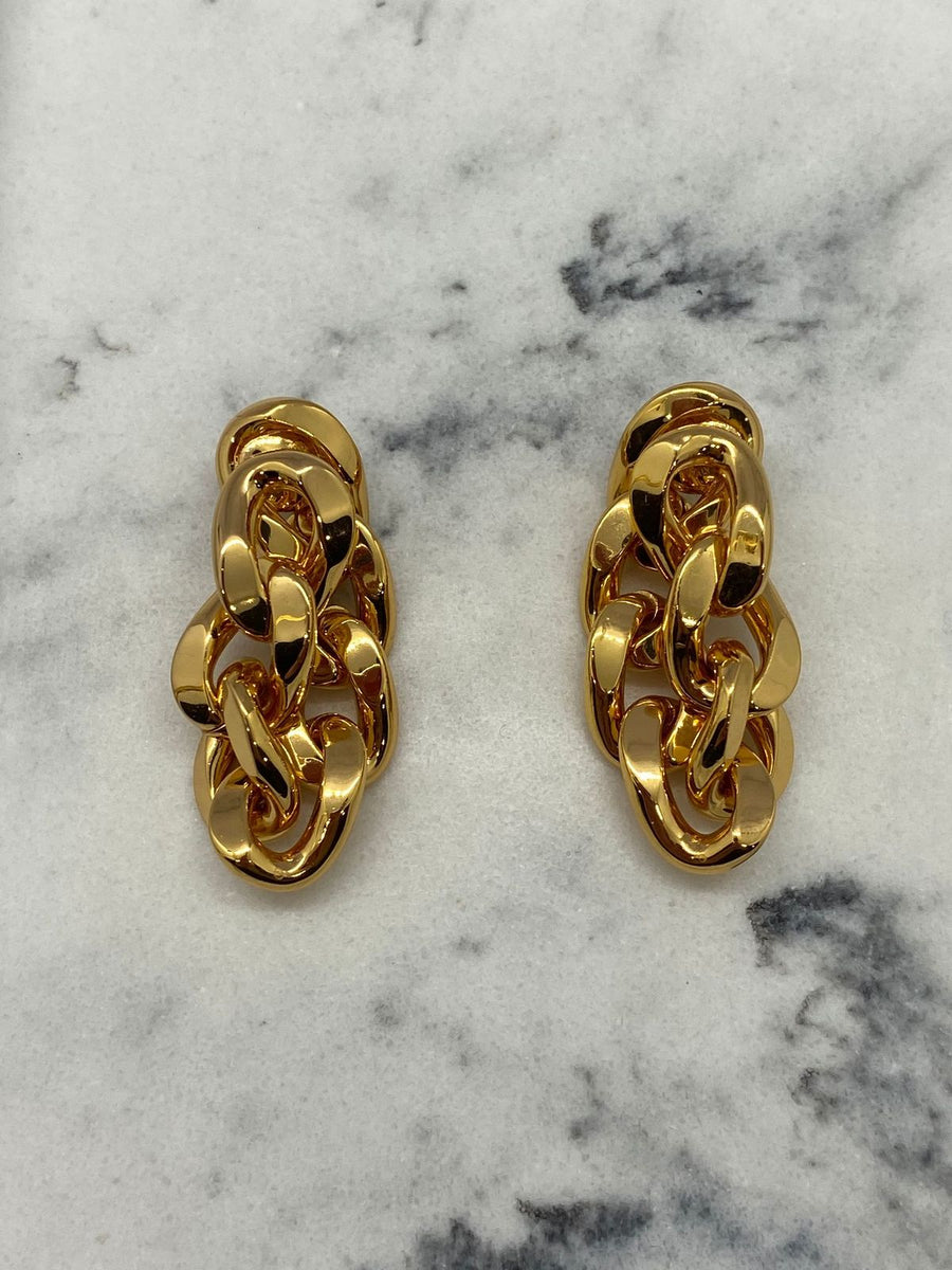 BOTTEGA VENETA Gold Tone Chain Hoop Earrings - Pre owned