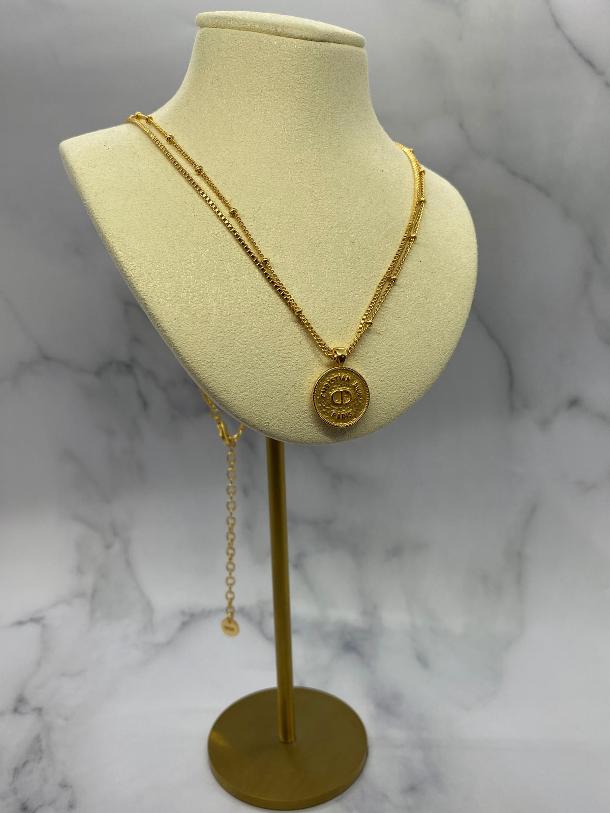 CHRISTIAN DIOR Gold Tone Coin Necklace - Pre owned