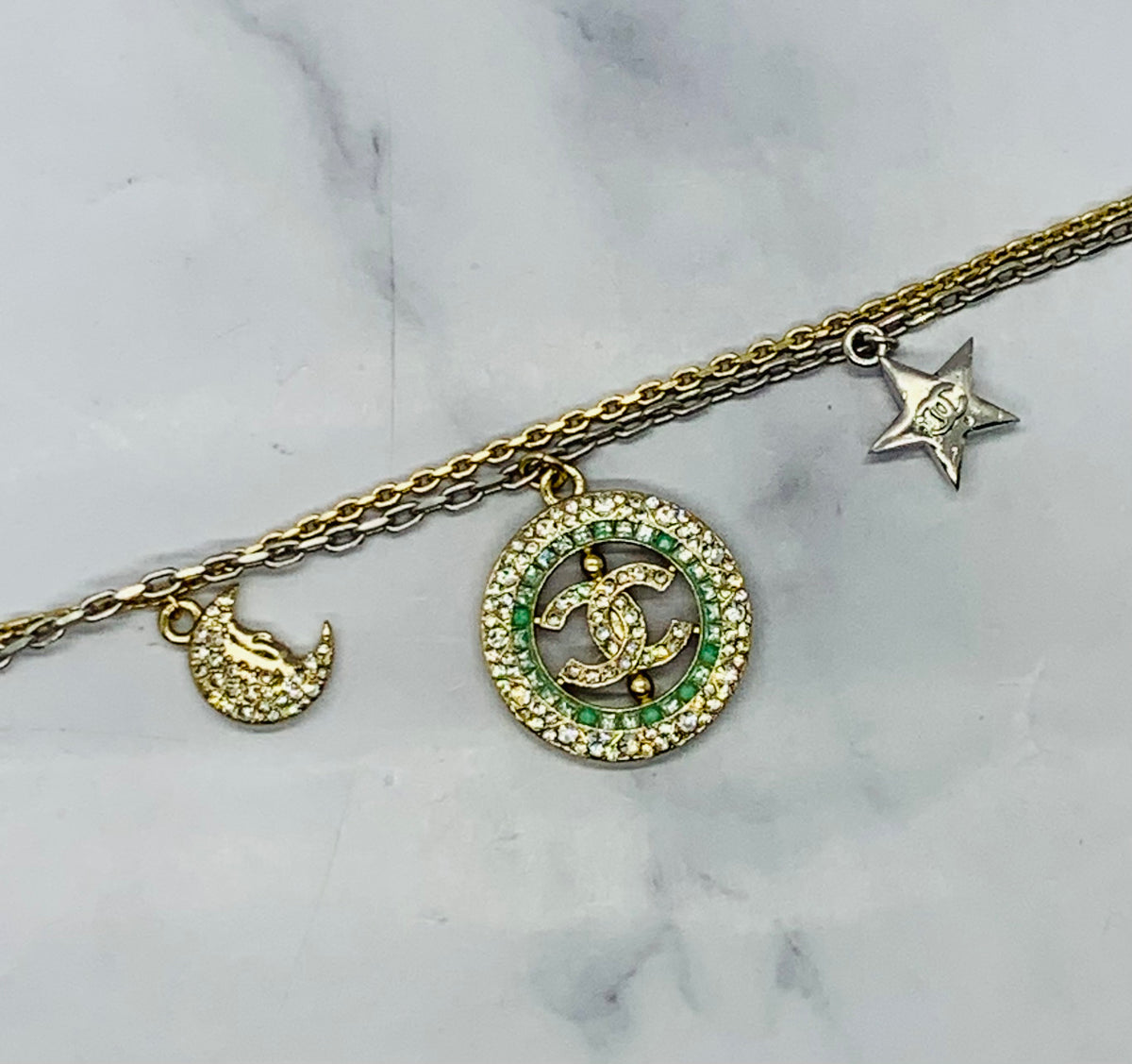 CHANEL CC 2017 Star & Moon Rhinestone Bracelet - USED