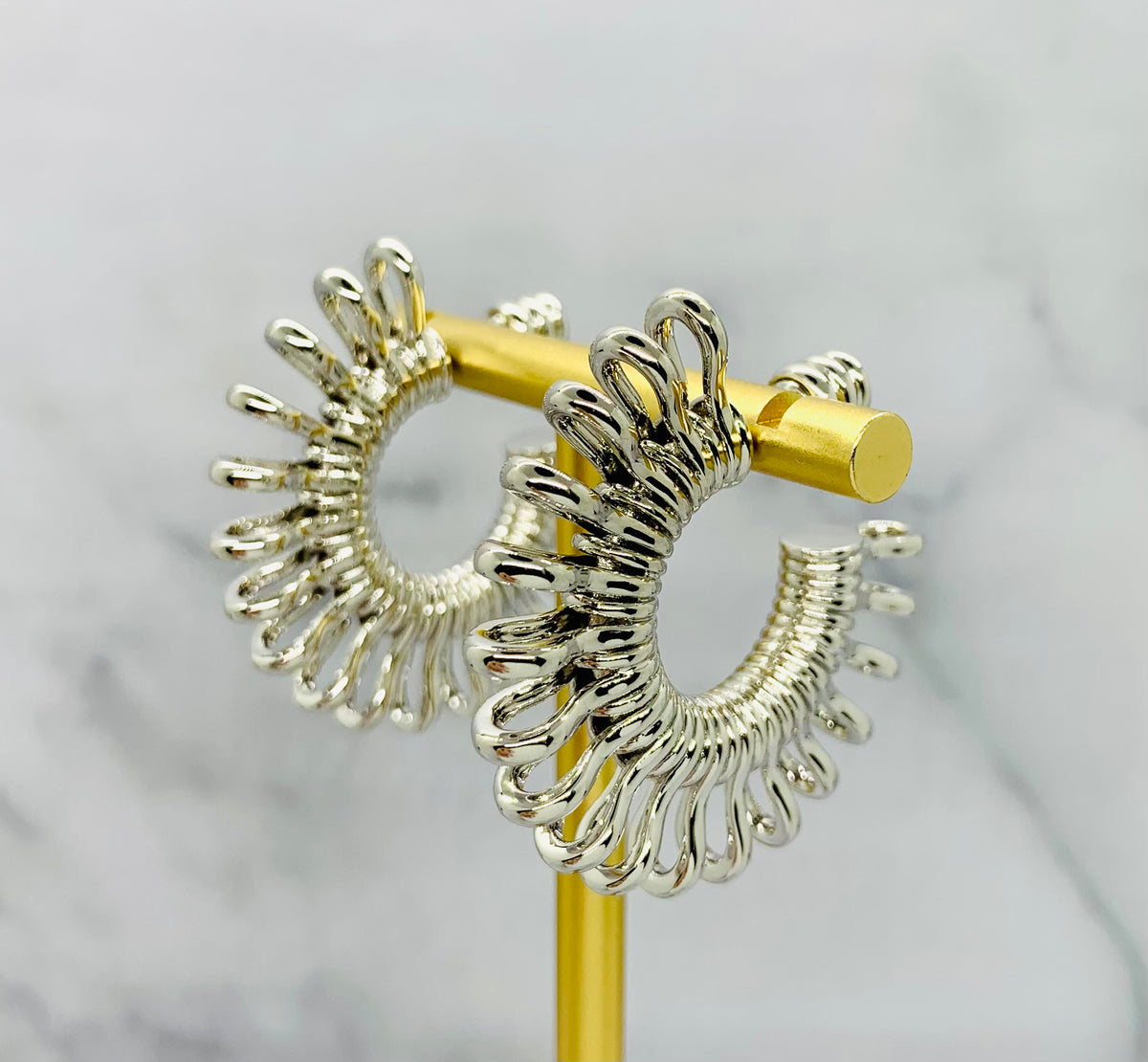 BOTTEGA VENETA Silver Tone Disc Hoop Earrings - Pre owned
