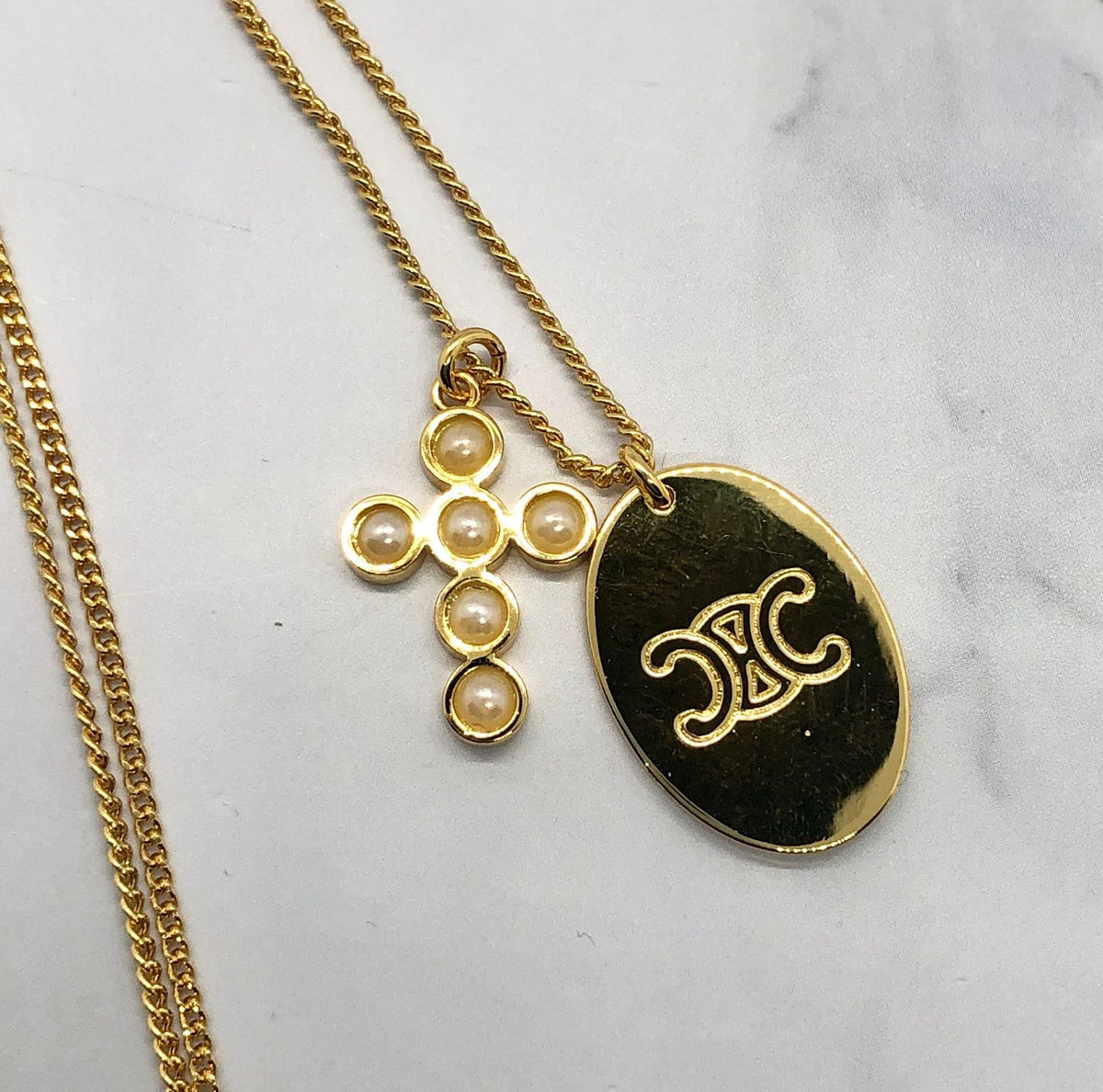 CELINE Monogram Cross Charms Necklace - Pre owned