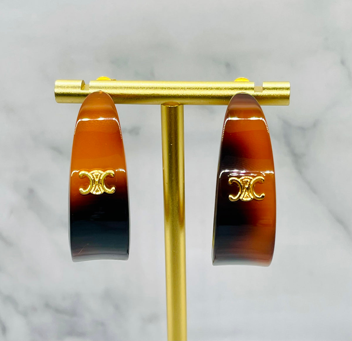 CELINE Monogram Tortoise Hoop Earrings - Pre owned